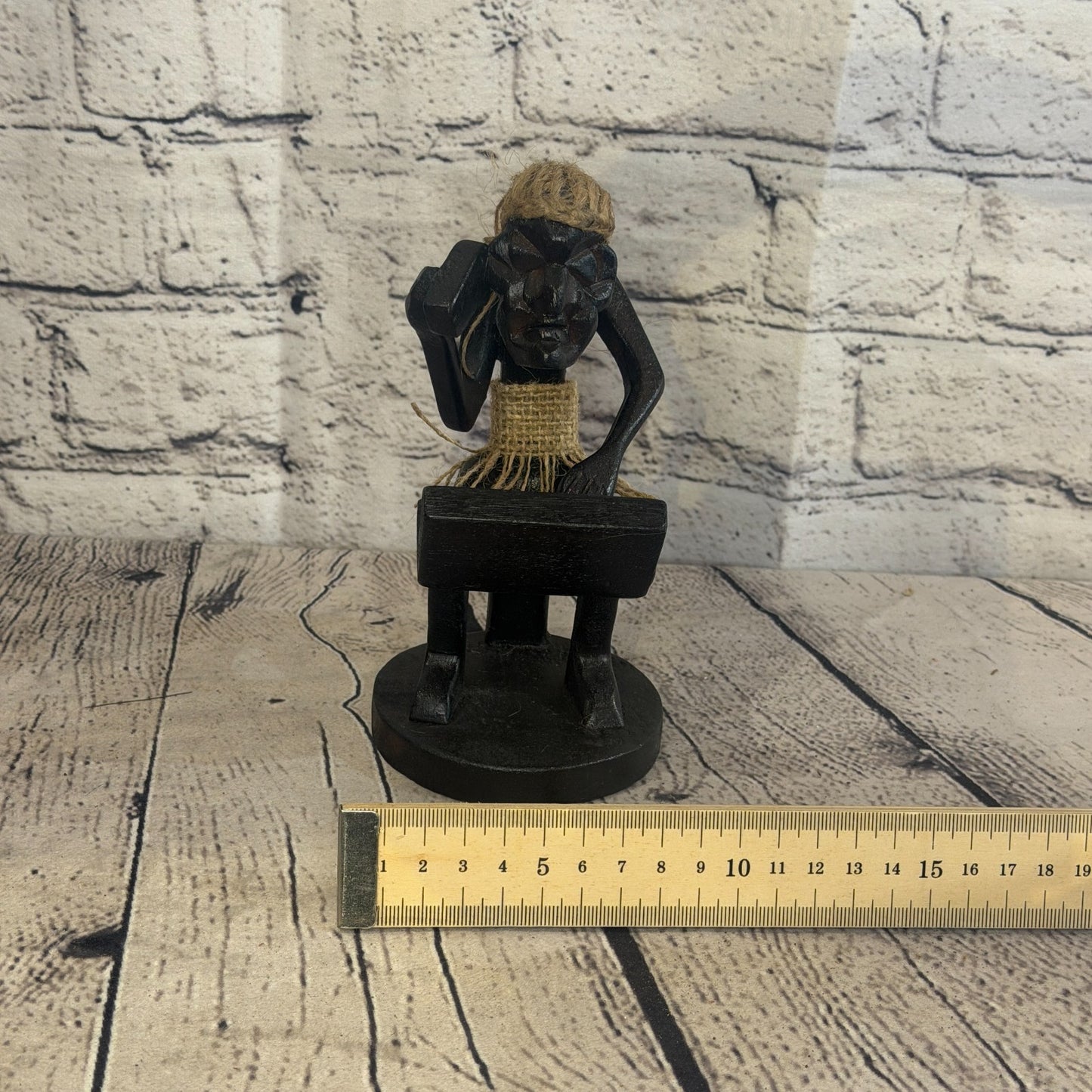 15cm Computer Phone African Tribal Warrior Man Figure Statue Wood Hand Carved7