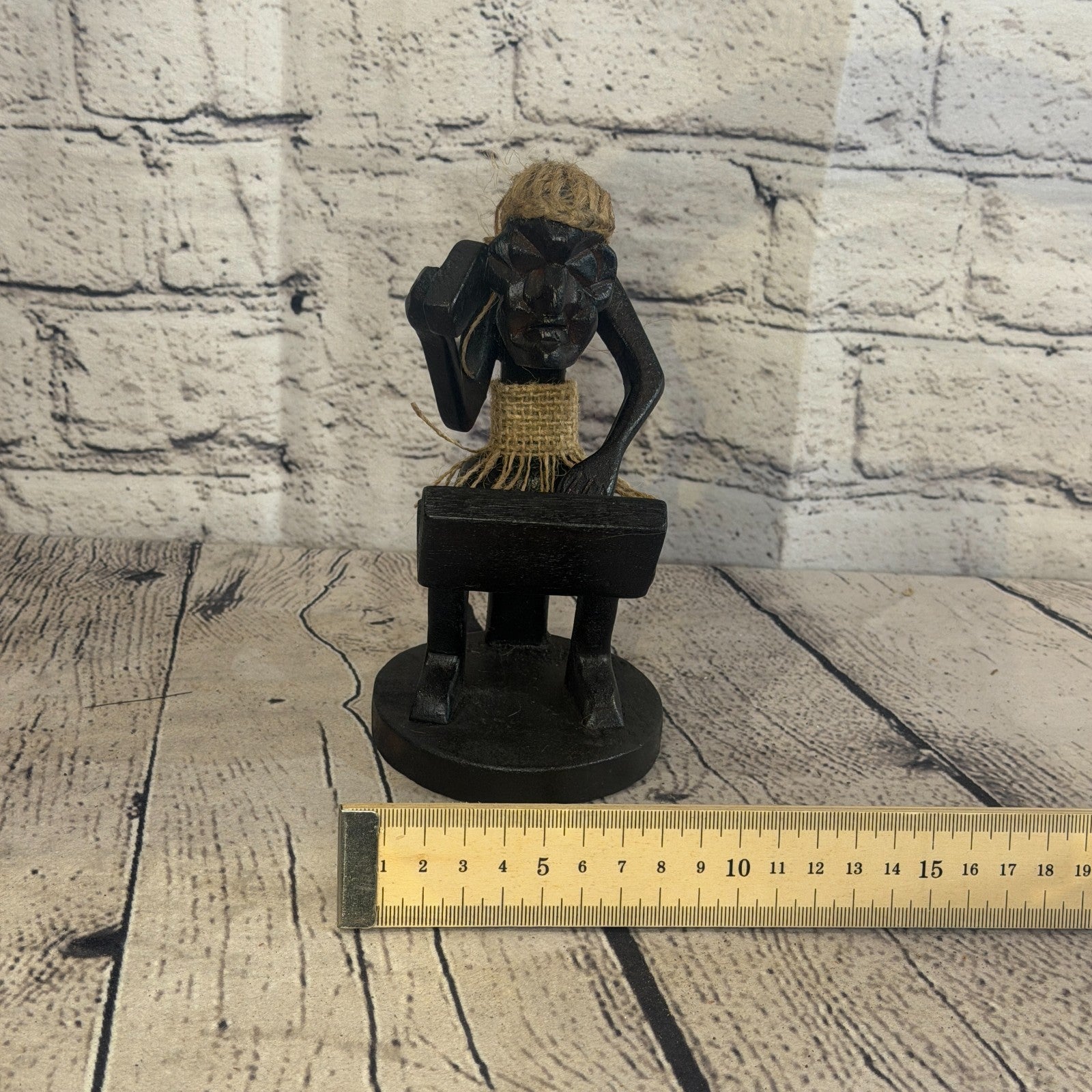 15cm Computer Phone African Tribal Warrior Man Figure Statue Wood Hand Carved7