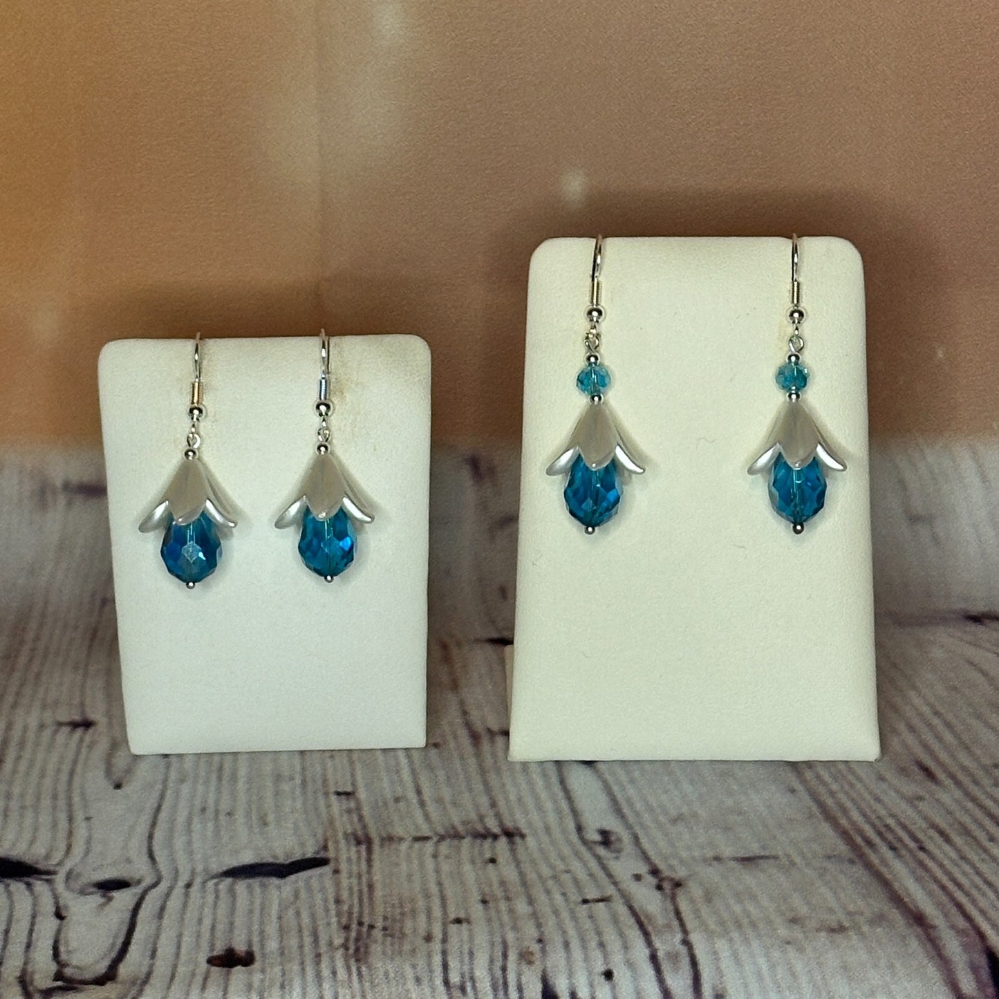 Blue Drop Crystal Lily Flower With Dangle Drop Earrings Handmade UK Jewellery3