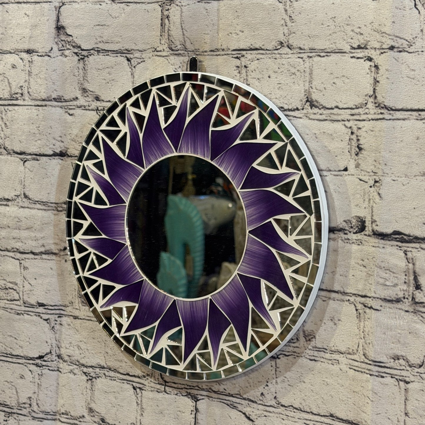Purple Sun Flame Mosaic Tile Wall Mirror 30cm x 30cm 12 Inches Handmade1