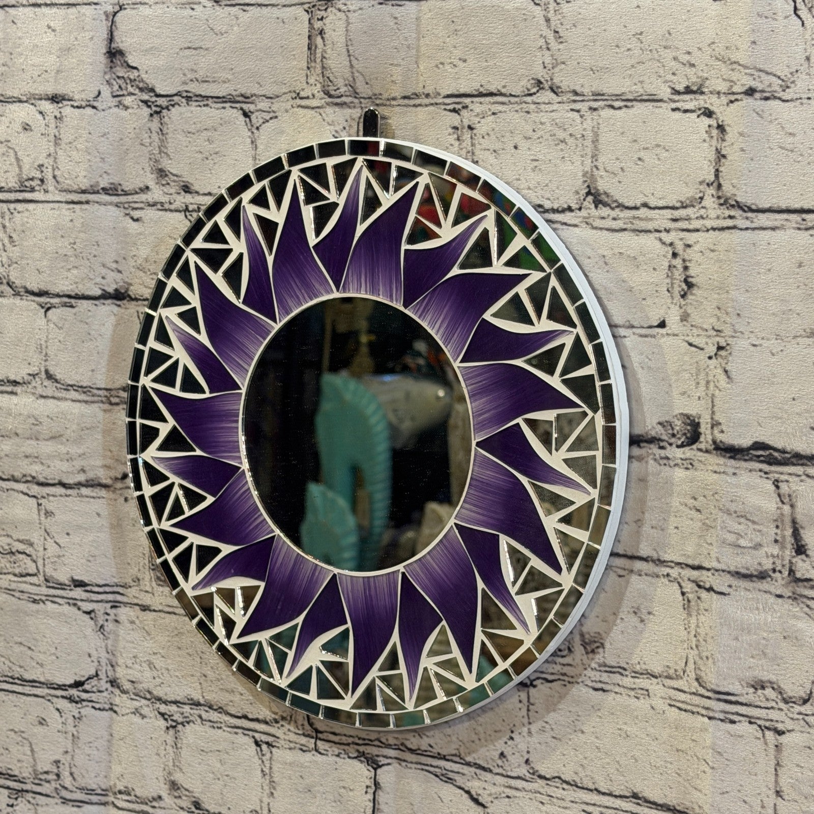 Purple Sun Flame Mosaic Tile Wall Mirror 30cm x 30cm 12 Inches Handmade1