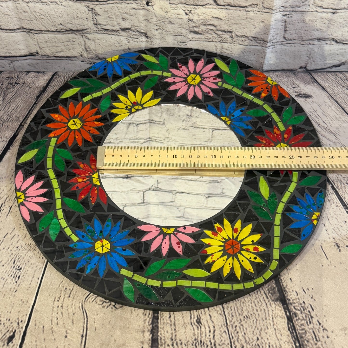 Rainbow Flower Black Mosaic Tile Wall Mirror 40cm x 40cm 16 Inches Handmade5