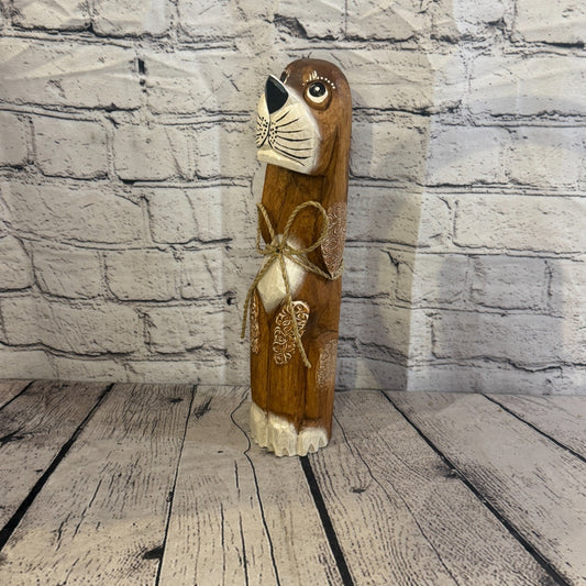 30cm Dark Brown Wooden Shabby Dog Statue Ornament Fair Trade Handcarved0