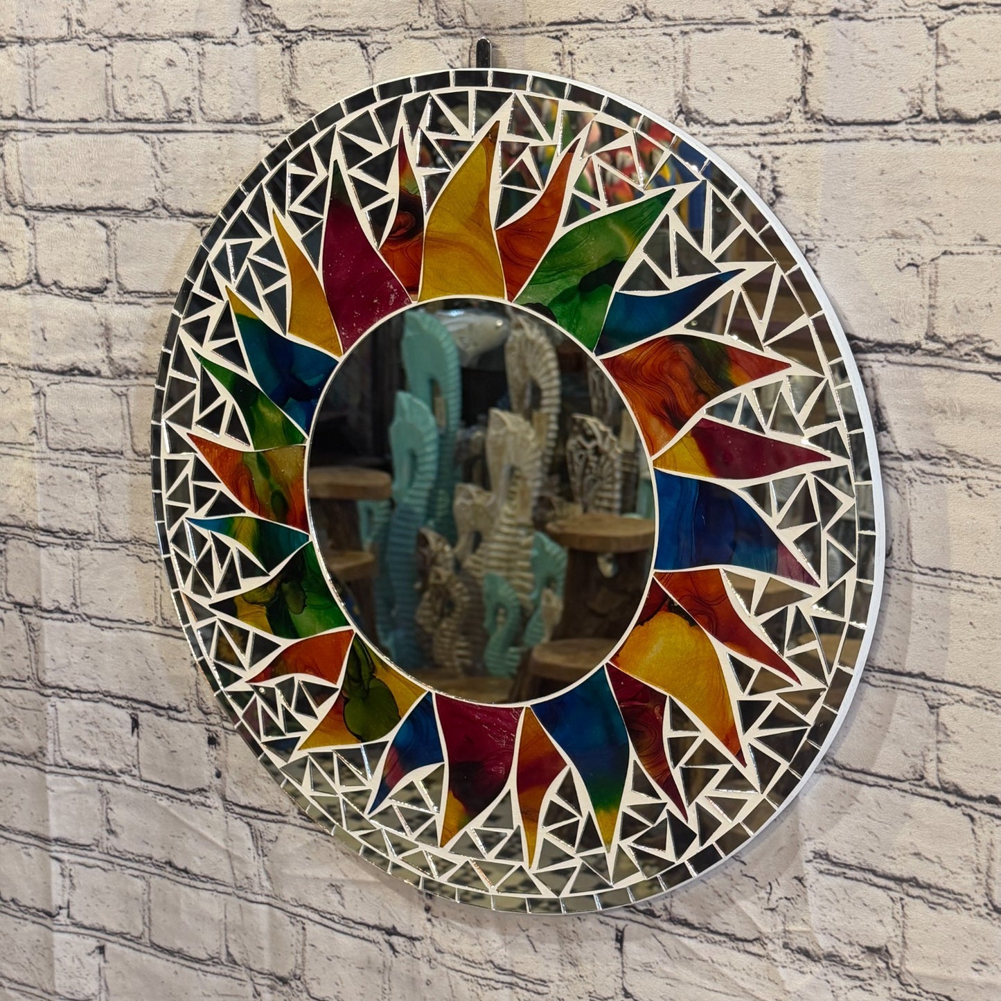 Rainbow White Sun Flame Mosaic Tile Wall Mirror 50cm x 50cm 20 Inches Handmade1