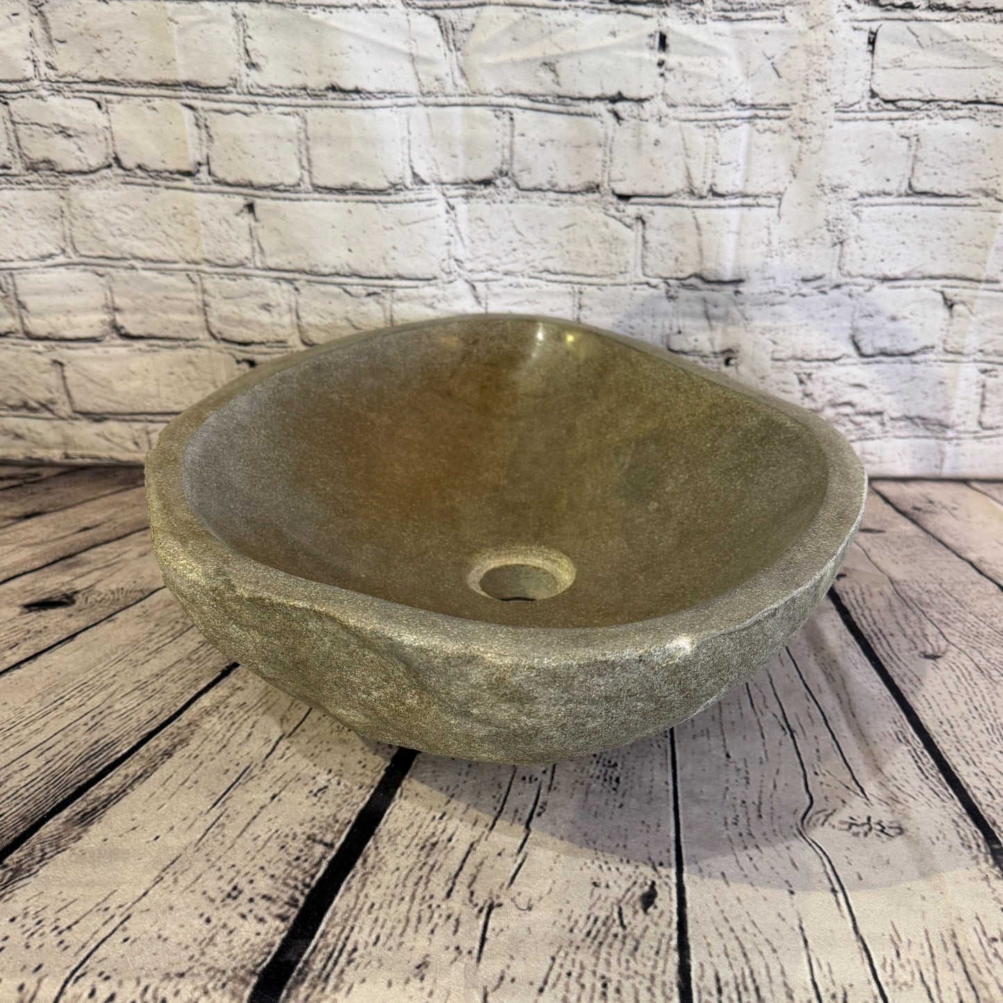43cm x 36cm Wash Basin Bathroom Counter Top Washing River Stone Bowl Sink No 391