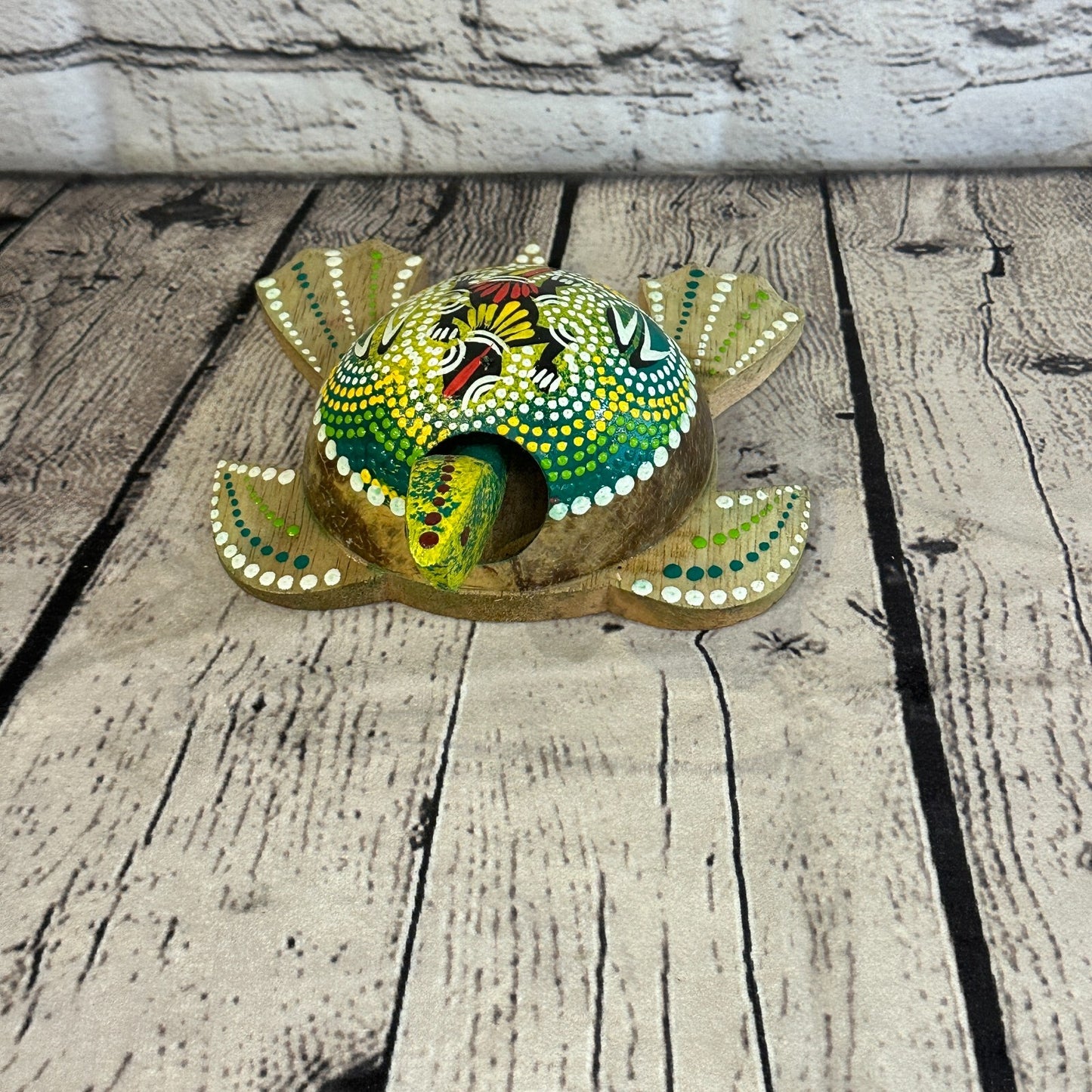 Green Painted Half Coconut Shell Wood Turtle Bobble Head Moving Tortoise2