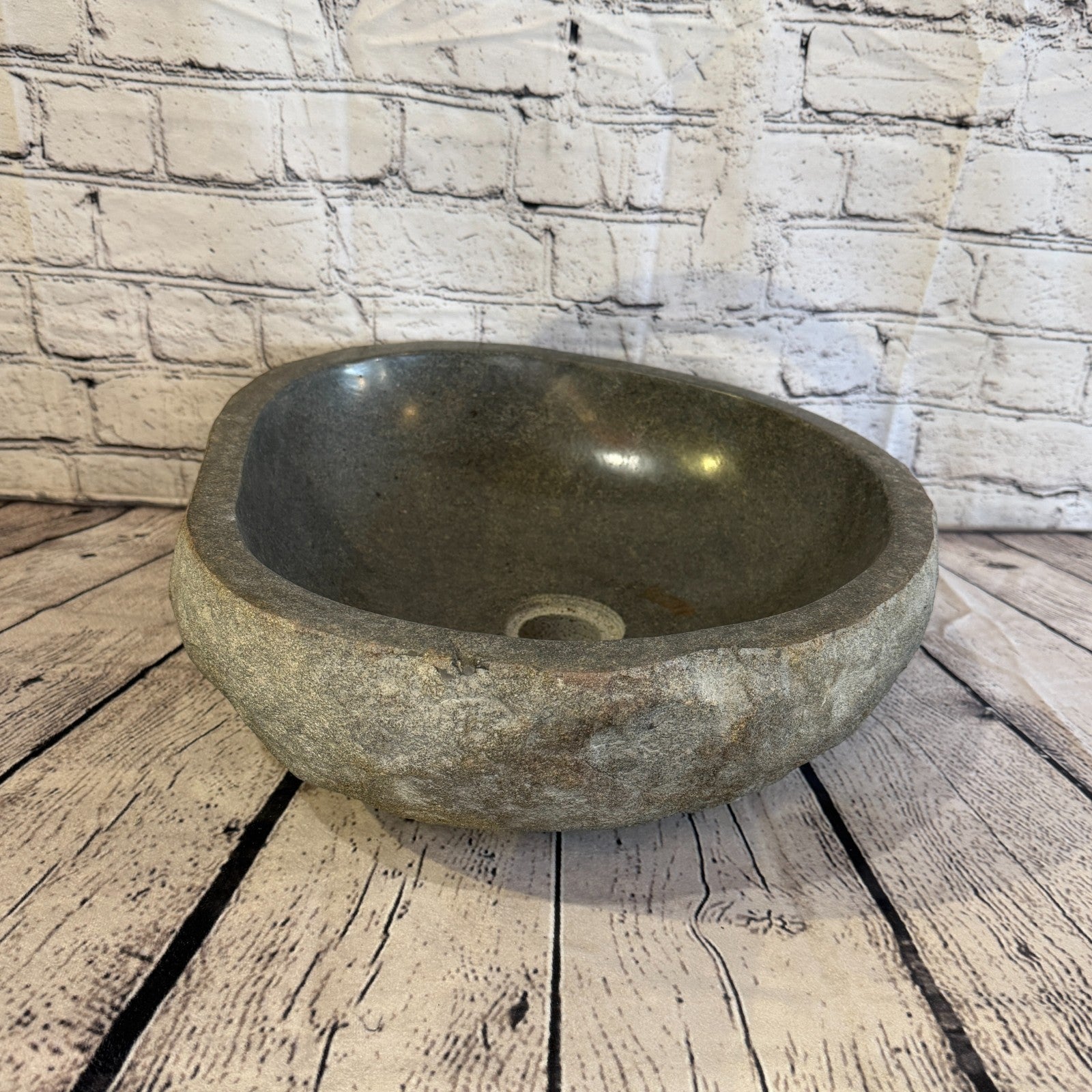38cm x 34cm Wash Basin Bathroom Counter Top Washing River Stone Bowl Sink No 83