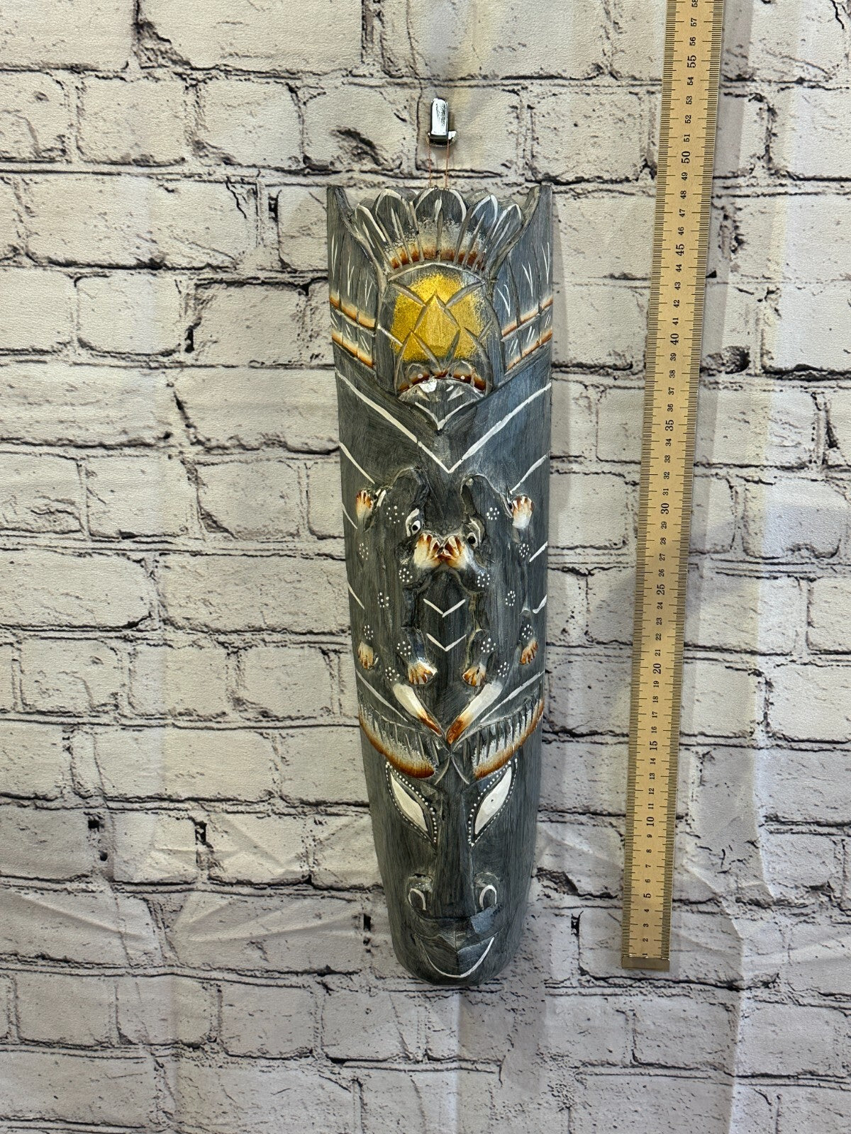 50cm Dark Grey Gecko Hand Carved Fair Trade Wooden Animal Wall Art Hang Mask3