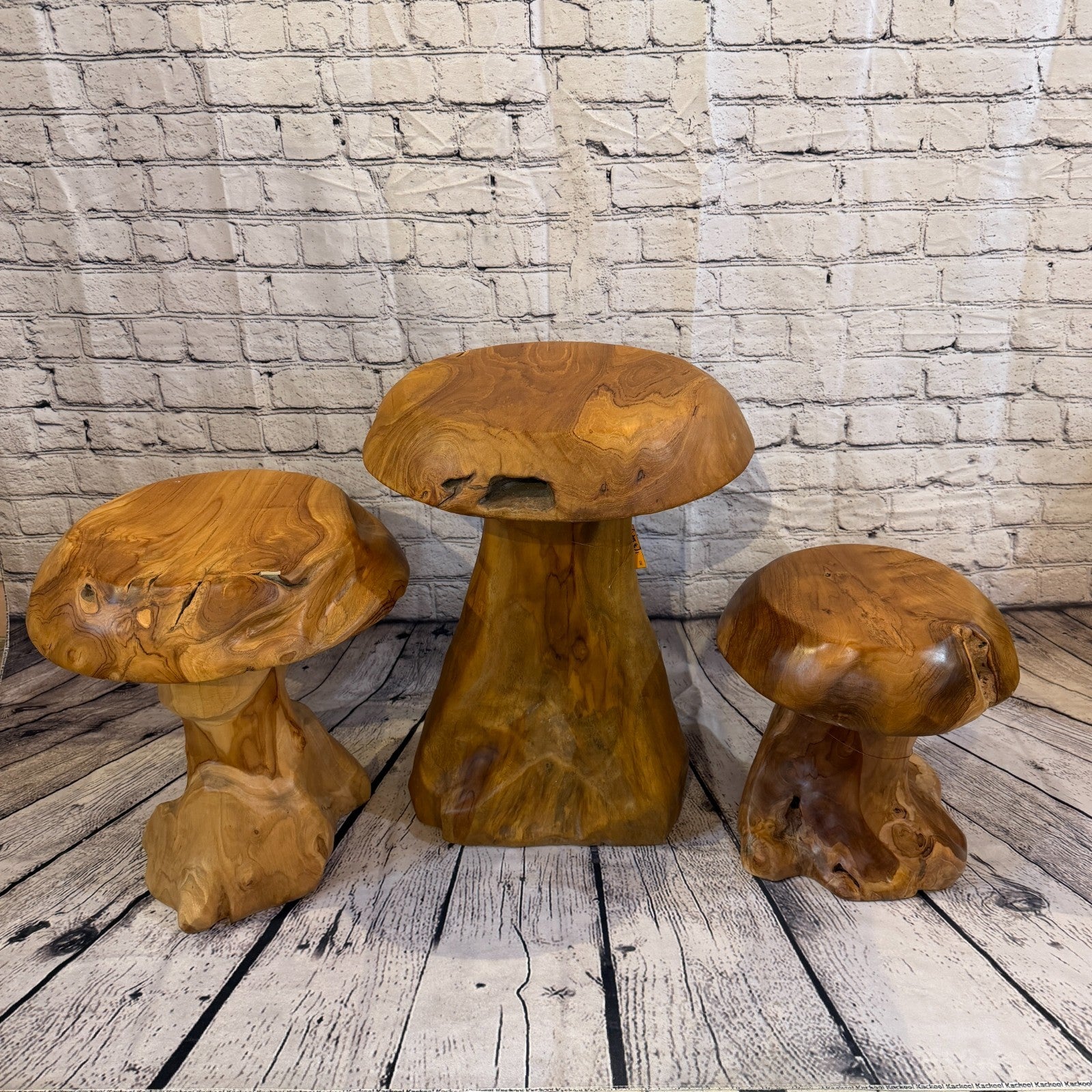 40cm x 30cm Flat Wooden Mushroom Toadstool Sculpture Garden Teak Root Ornament7
