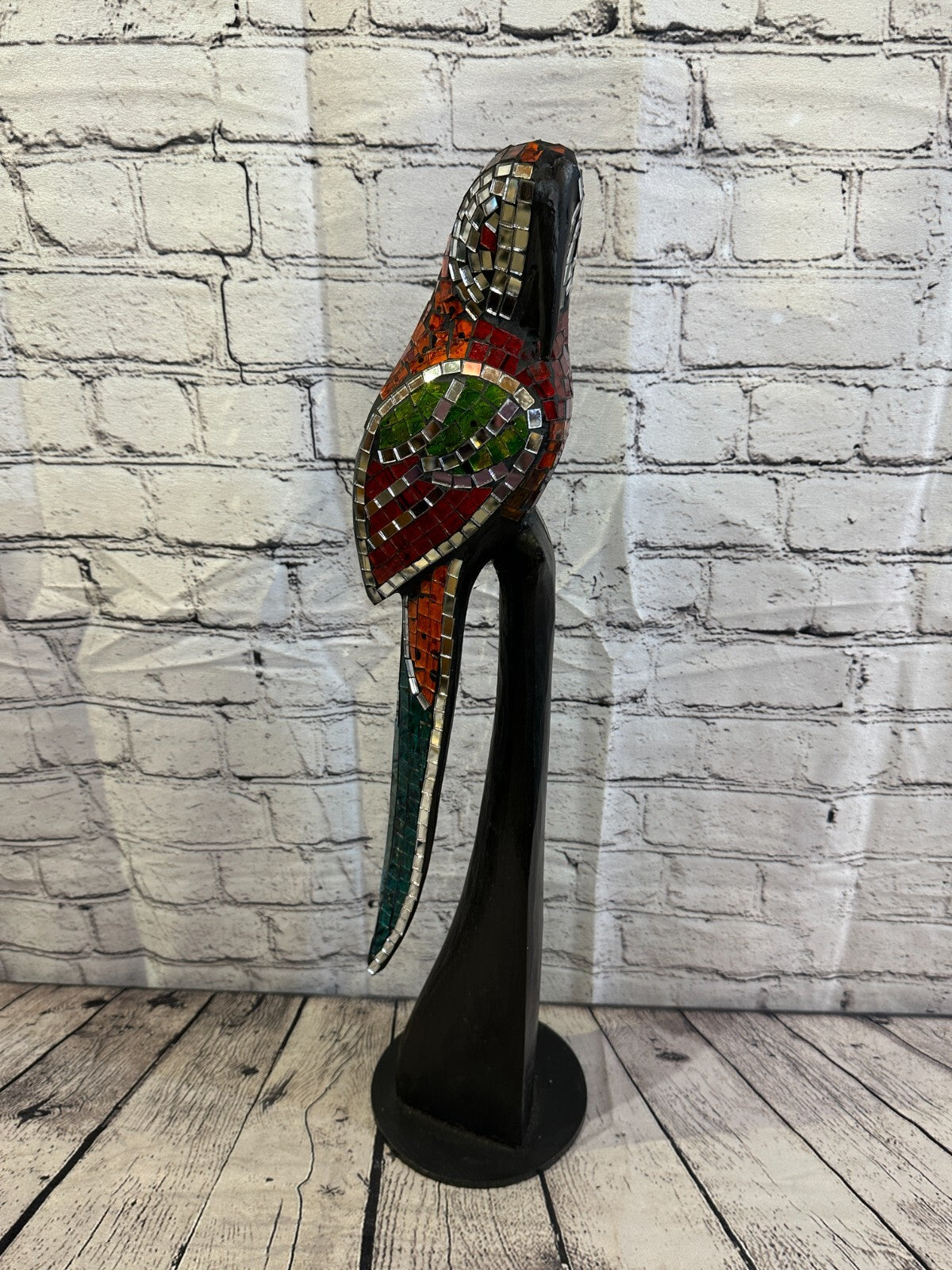 60cm Mosaic Parrot Bird Ornament Statue Fair Trade Handmade Carved Wood Design 50