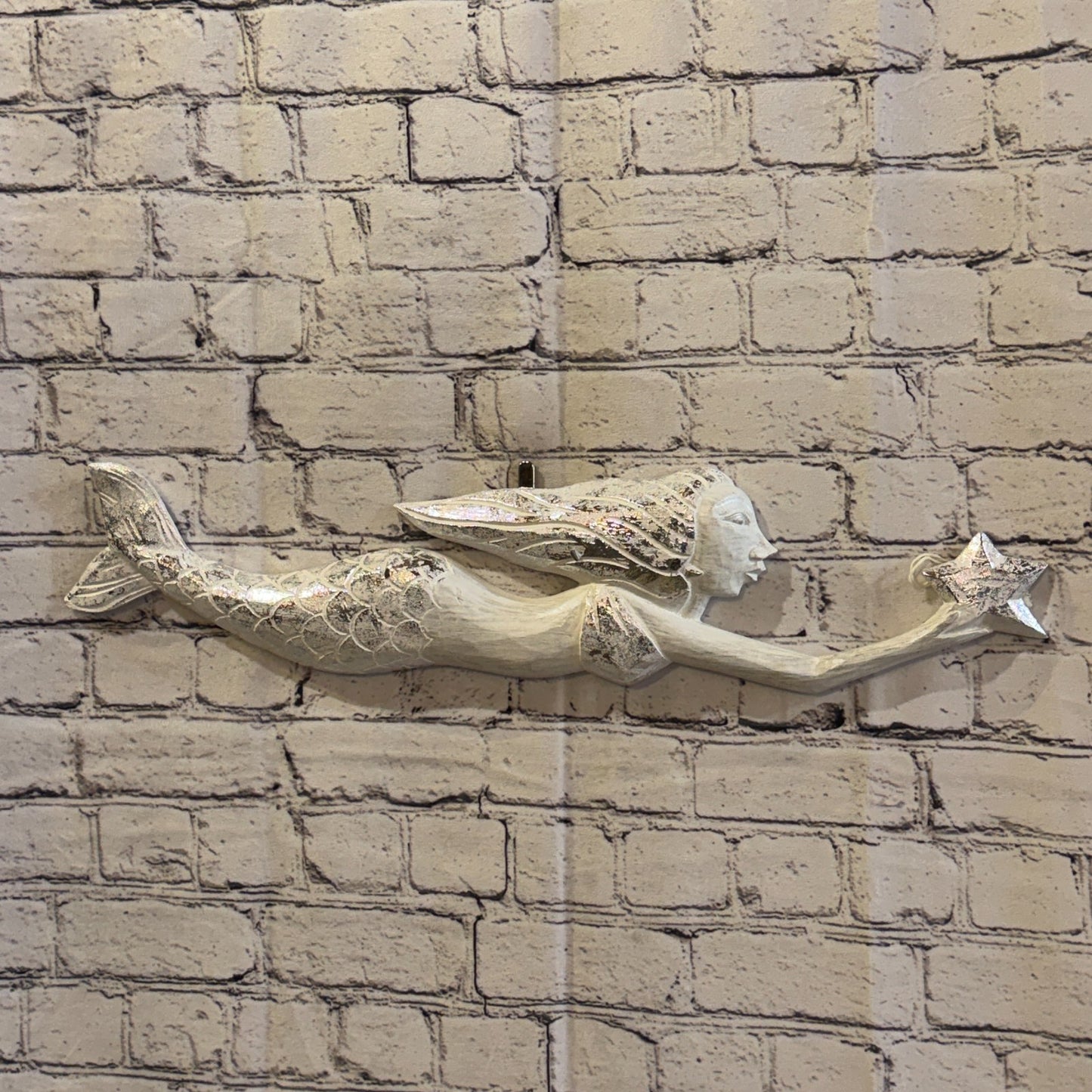 60cm White Wooden Mermaid Wall Decor Beach Art Hanging Mermaid Plaque Nautical0