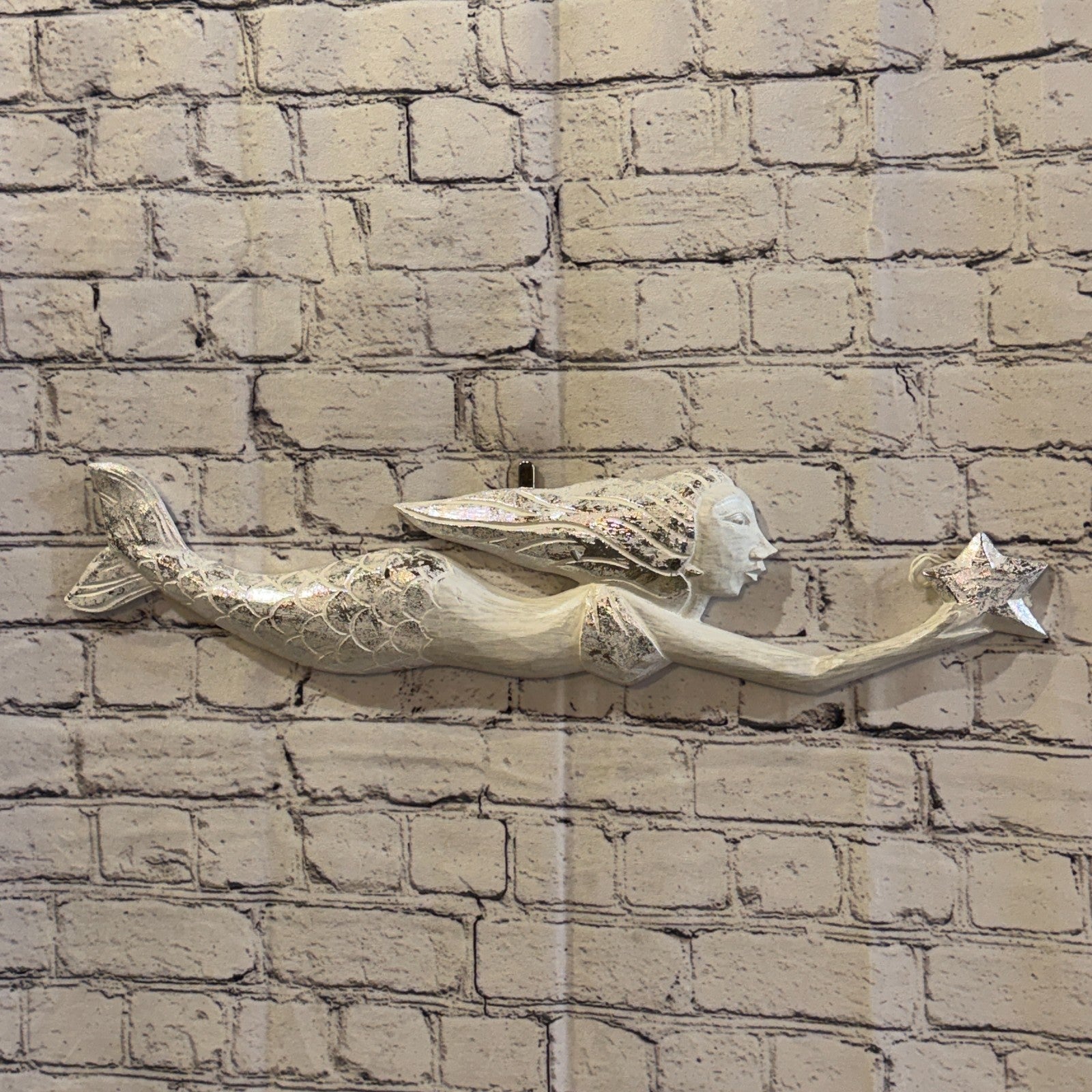 60cm White Wooden Mermaid Wall Decor Beach Art Hanging Mermaid Plaque Nautical0