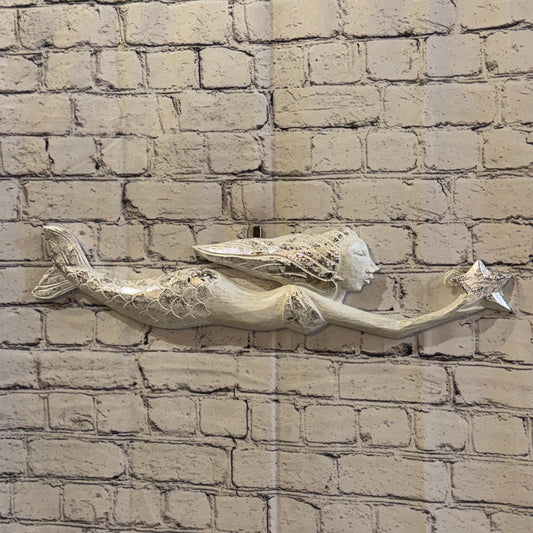 60cm White Wooden Mermaid Wall Decor Beach Art Hanging Mermaid Plaque Nautical0