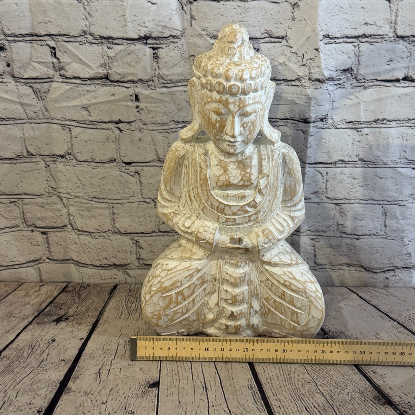 40cm White Meditating Buddha Ornament Sculpture Statue Buddhas Hand Carved Wood6