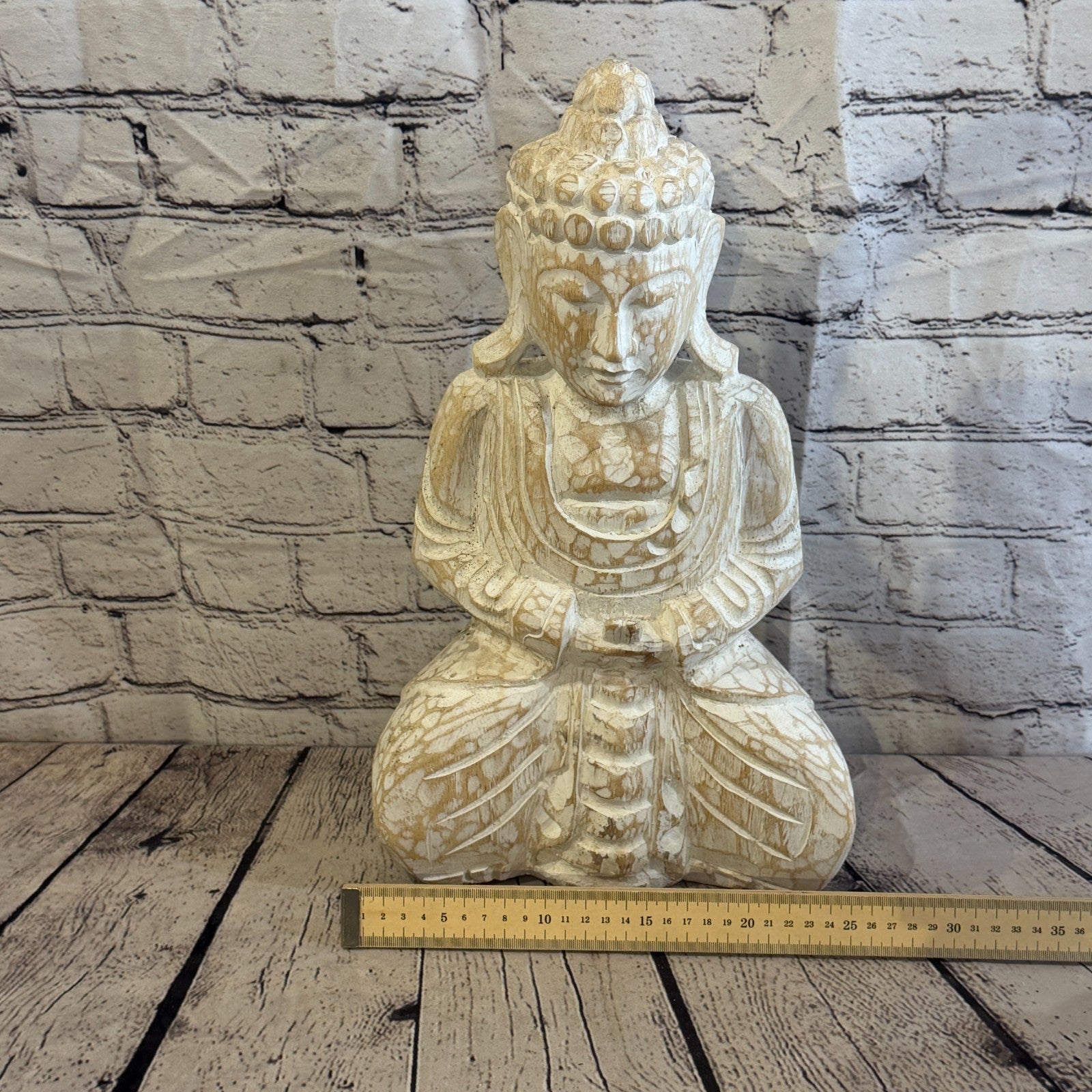 40cm White Meditating Buddha Ornament Sculpture Statue Buddhas Hand Carved Wood6