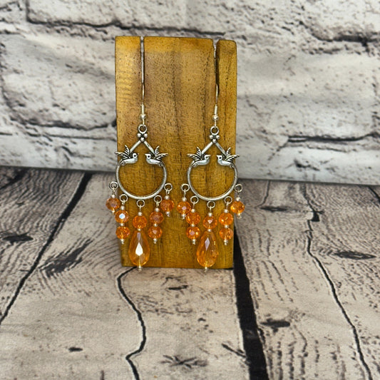 Orange Drop Crystal Bird Dangle Drop Earrings Handmade UK Jewellery0