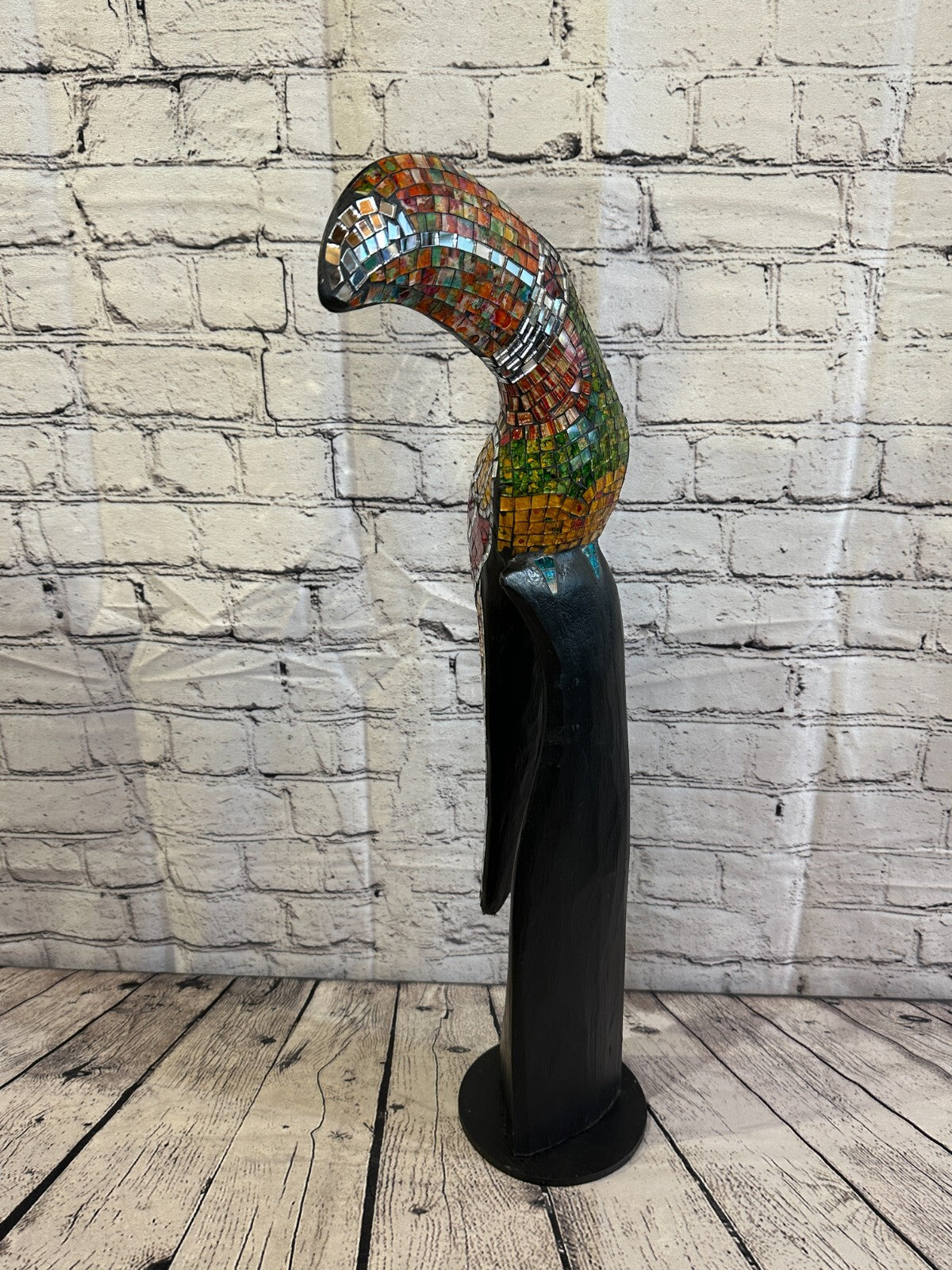 65cm Mosaic Toucan Bird Ornament Statue Fair Trade Handmade Carved Wood Design 21