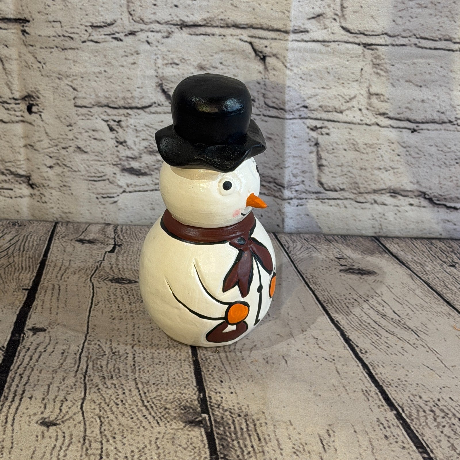 15cm x 10cm Black Top Hat Snowman Handcrafted Wood Xmas Christmas Ornament2