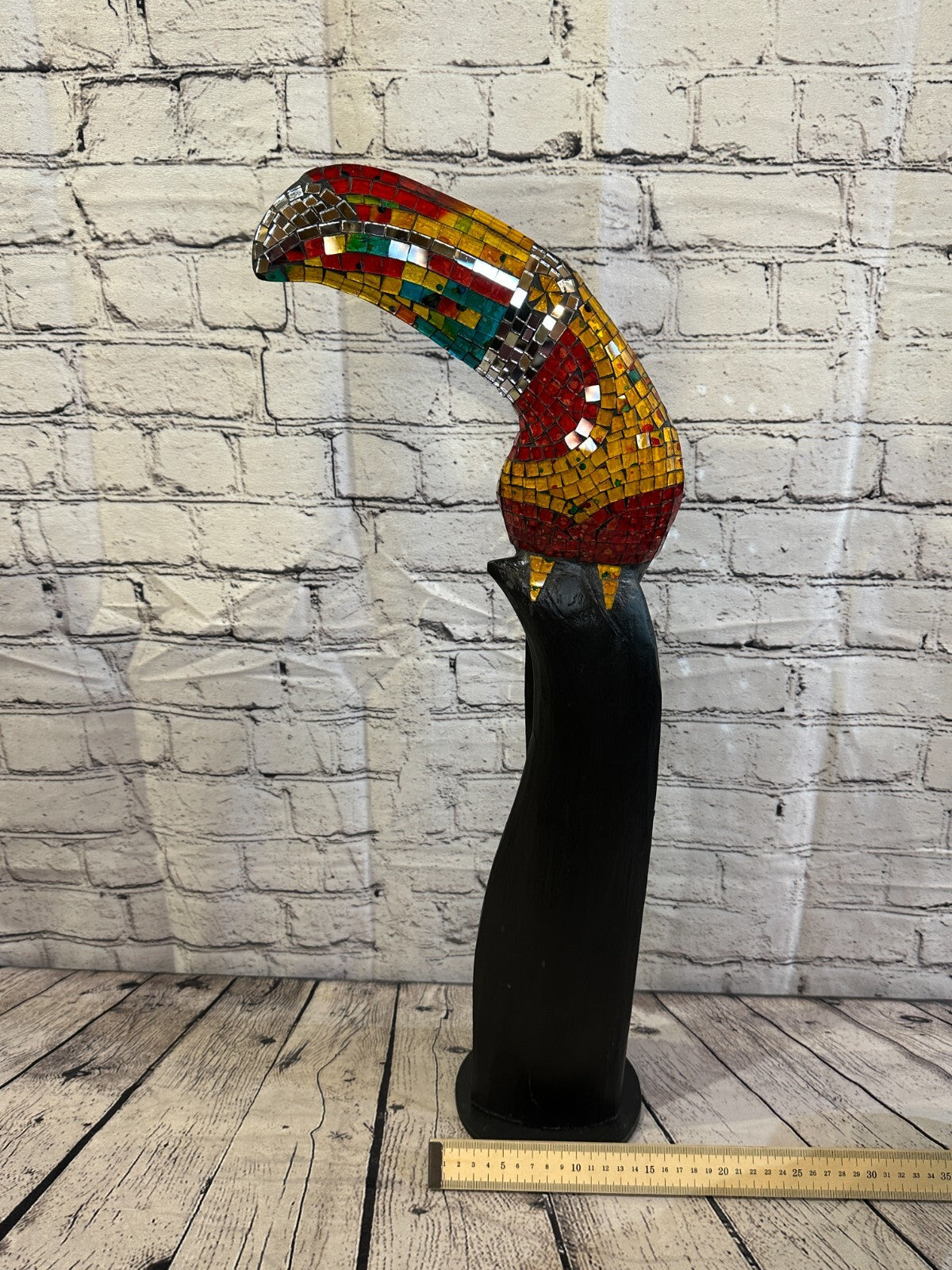 65cm Mosaic Toucan Bird Ornament Statue Fair Trade Handmade Carved Wood Design 410
