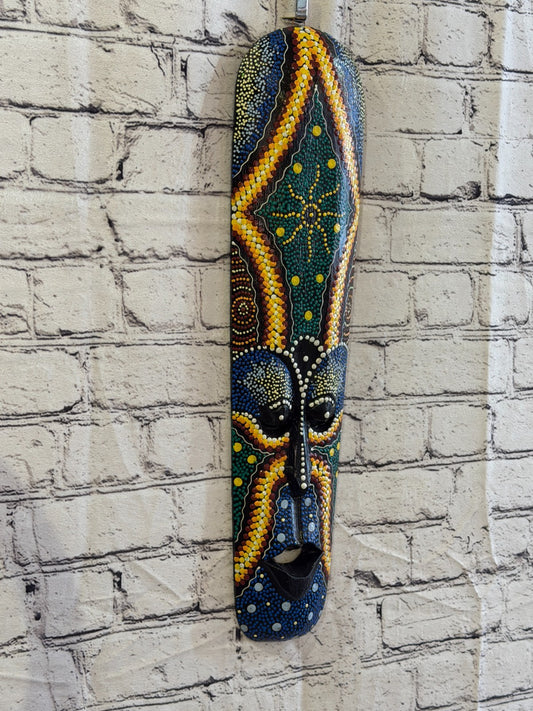 50cm Mask Carved Wooden Dot Painted Ethnic Tribal Tiki Wall Art No 8 New0
