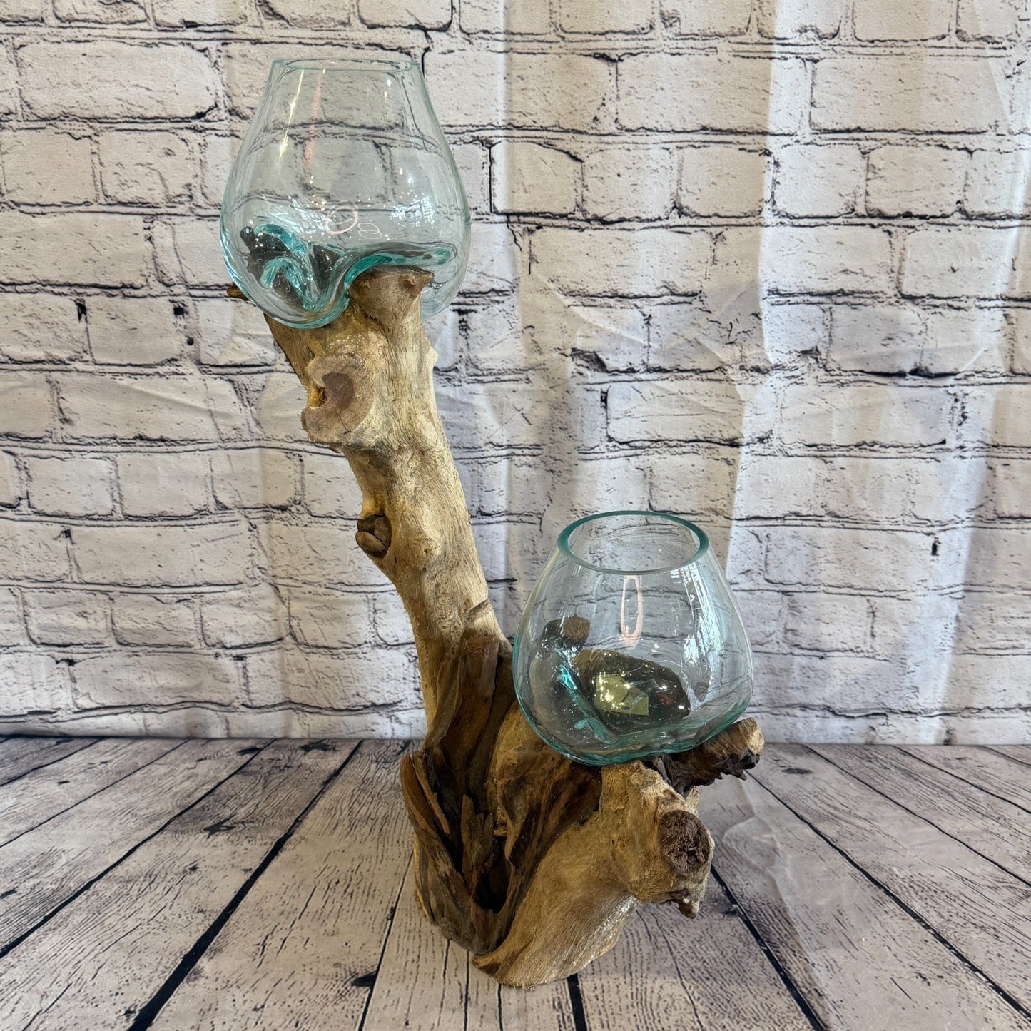 55cm Tall Double Colour Melted Glass Wood Decorative Vase Glass Sculpture1