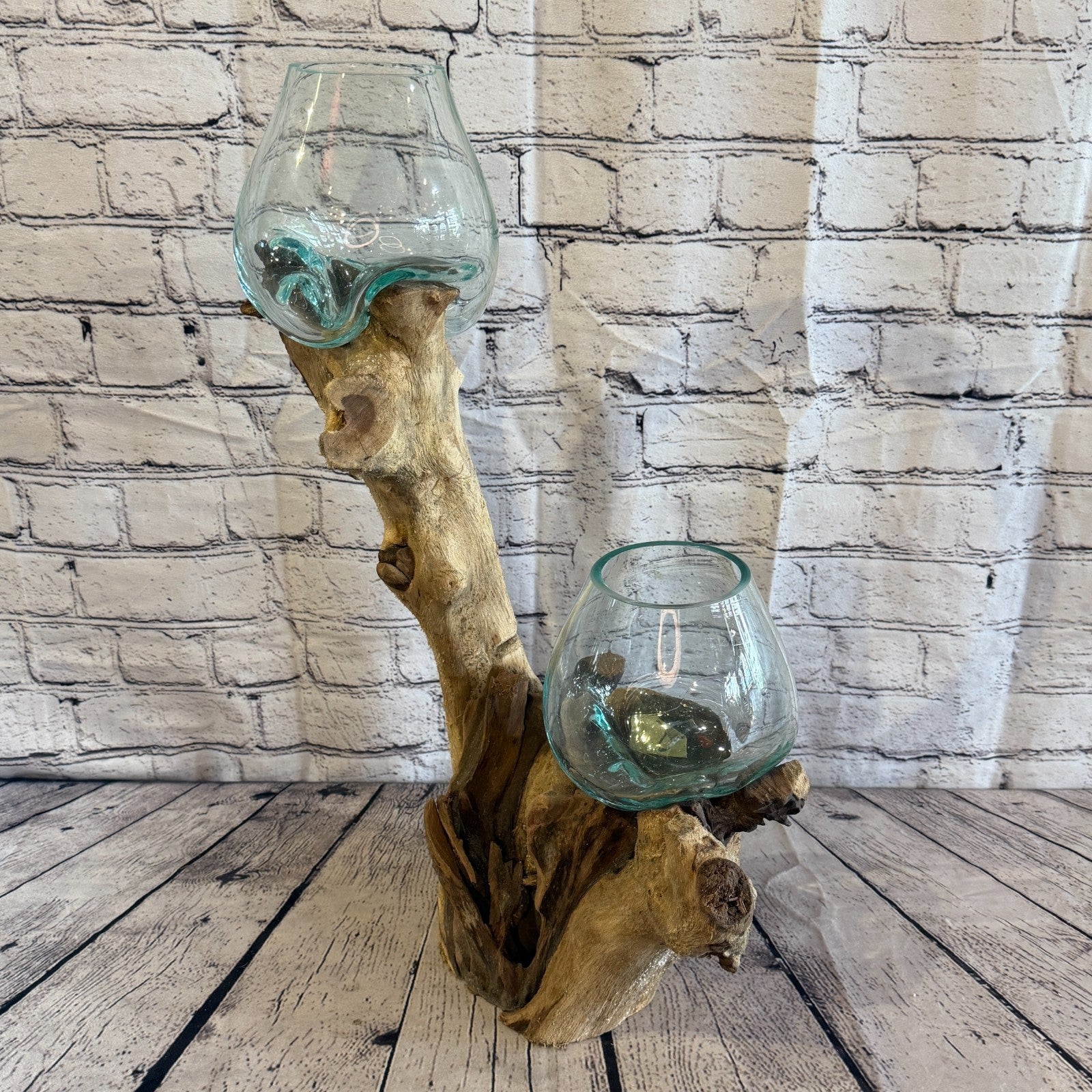 55cm Tall Double Colour Melted Glass Wood Decorative Vase Glass Sculpture1