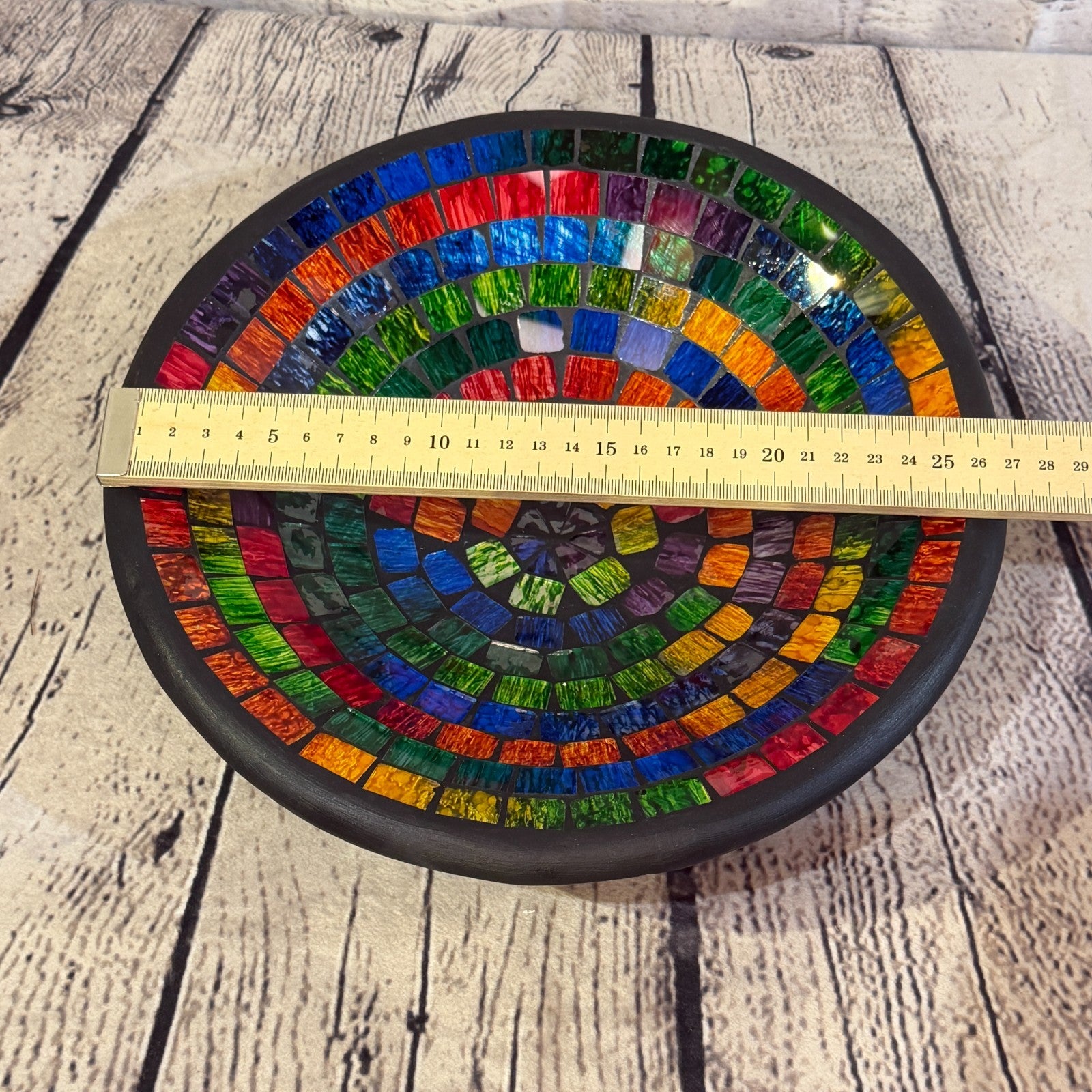 28cm Rainbow Swirl Round Mosaic Handmade Ceramic Glass Tile Bowl Fruit1