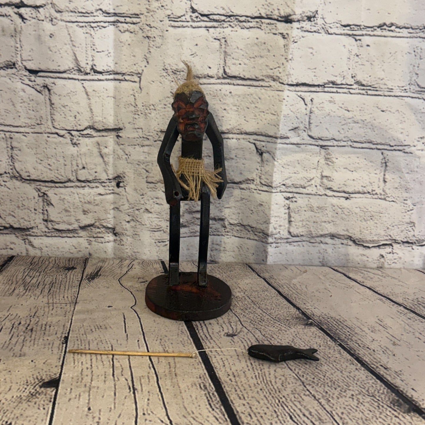 20cm Fisher With Catch African Tribal Warrior Man Figure Statue Wood Hand Carved8