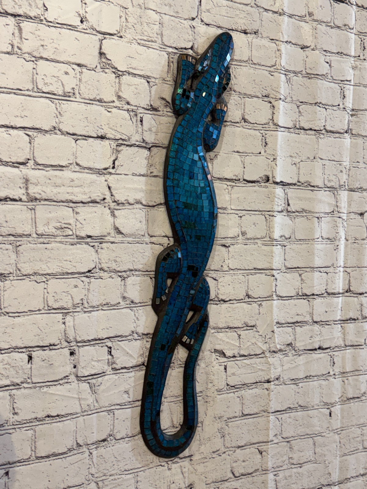 80cm Gecko Sparkling Blue Mosaic Wall Hanging Wooden Ornaments Wood Carving0