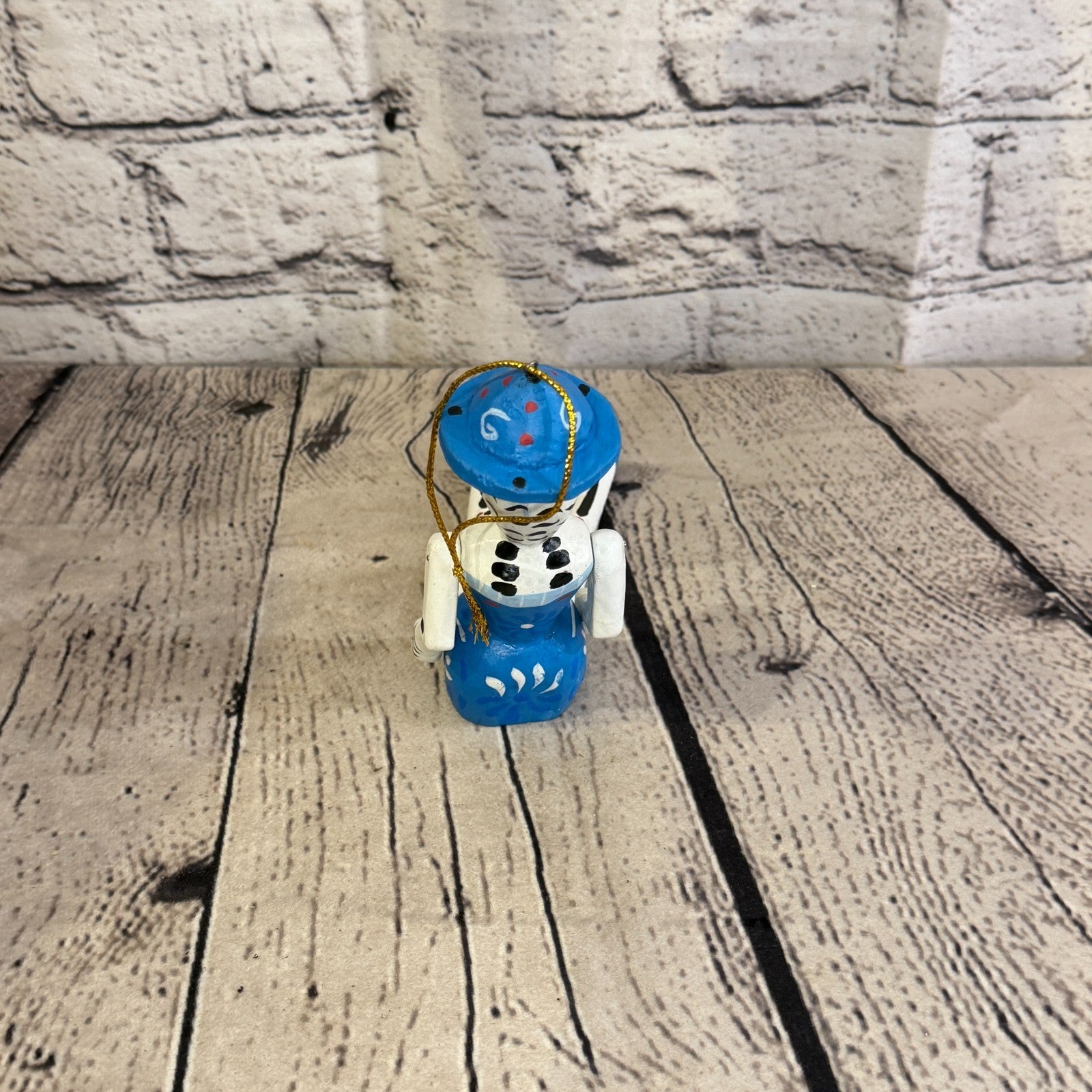 10cm Blue Day Of The Dead Lady Sitting Animal, Wooden Shelf Ornament Fairtrade4