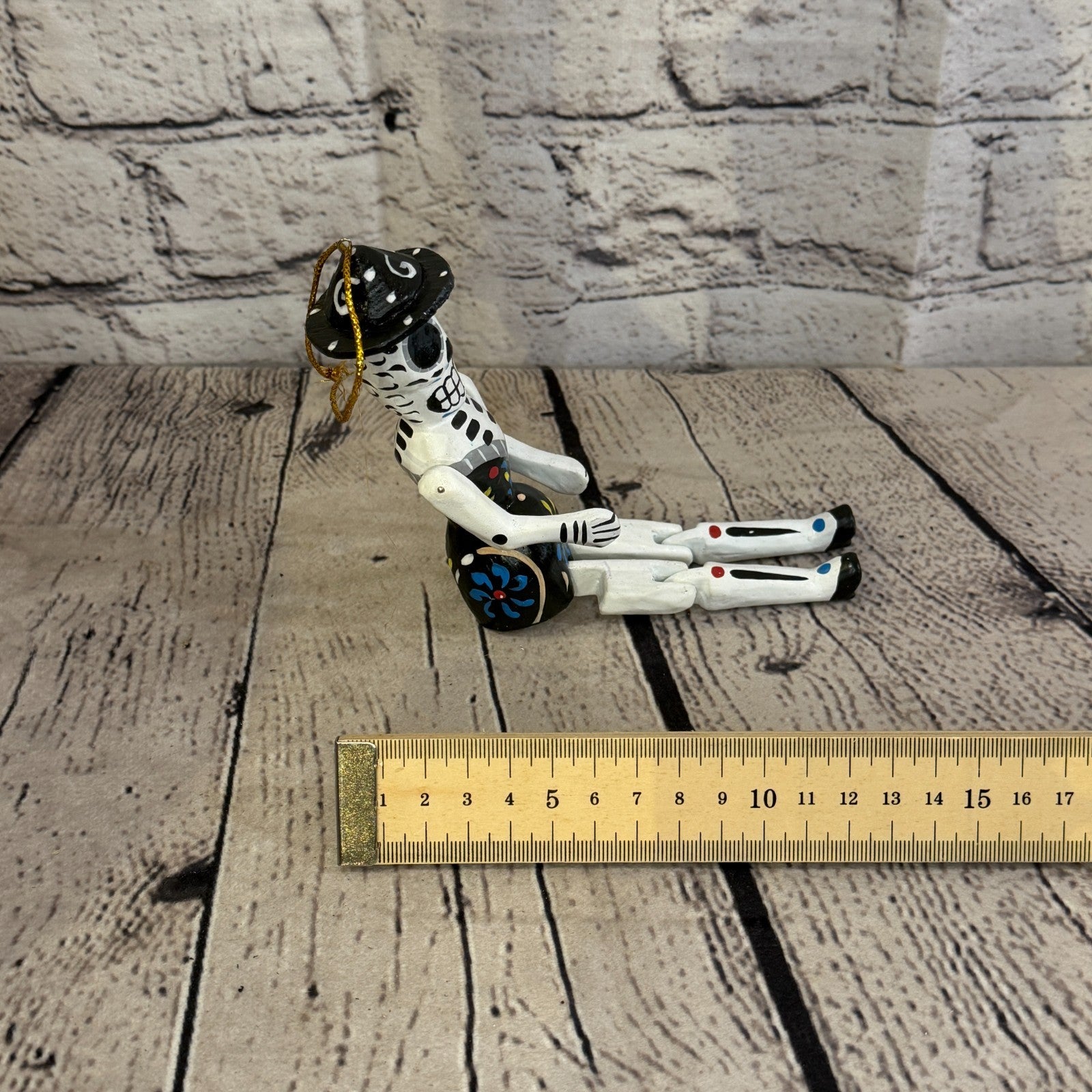 10cm Black Day Of The Dead Lady Sitting Animal, Wooden Shelf Ornament Fairtrade7