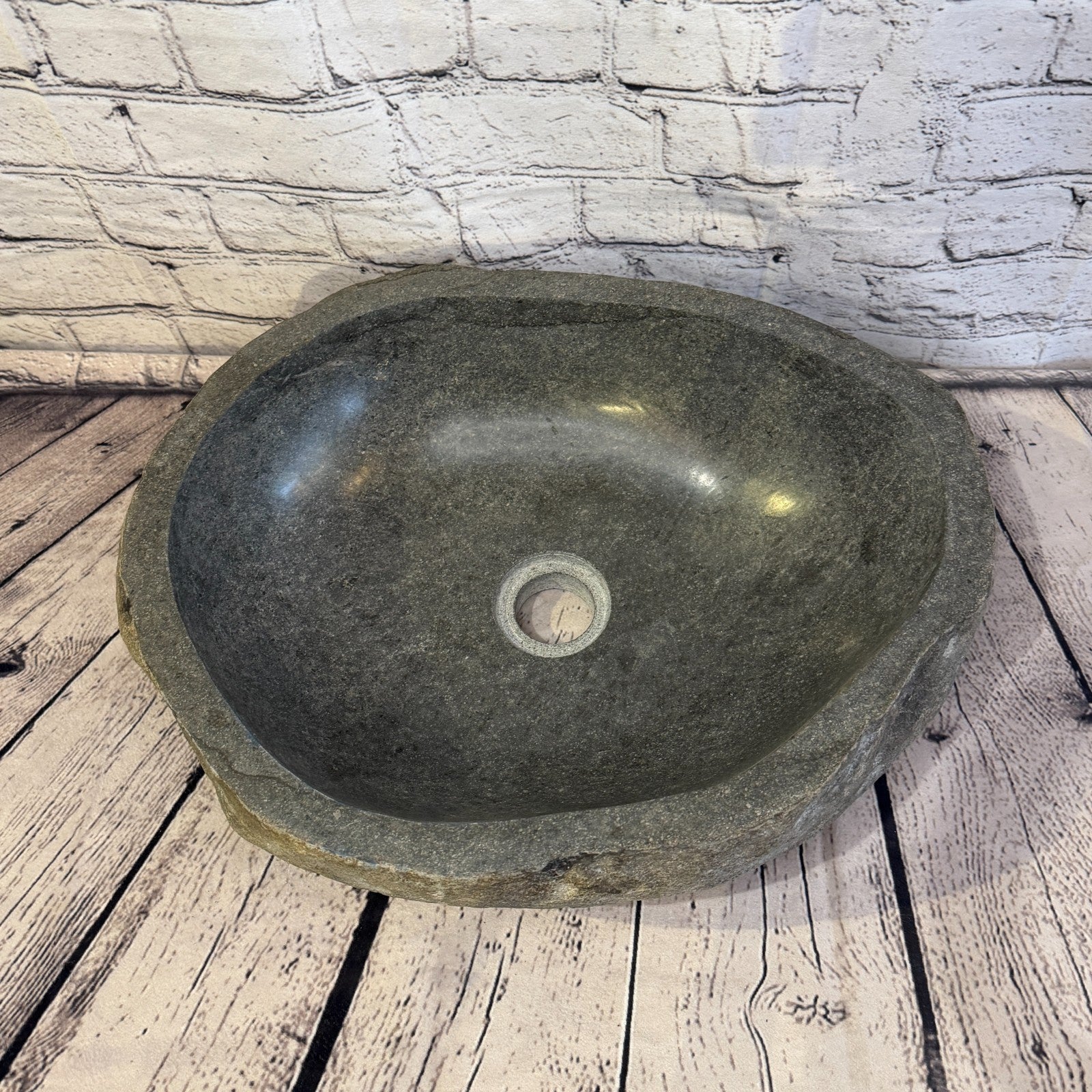 40cm x 32cm Wash Basin Bathroom Counter Top Washing River Stone Bowl Sink No 166