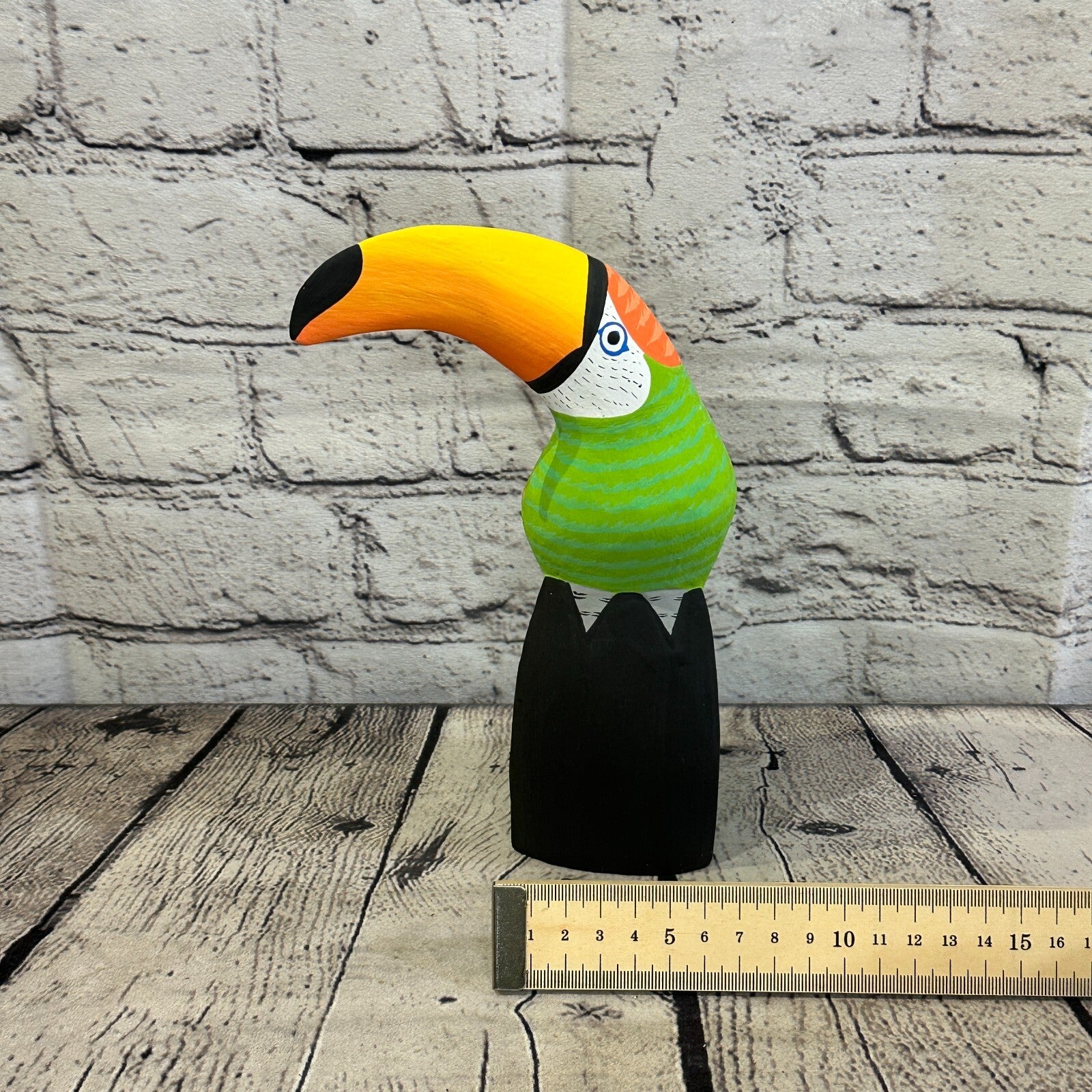 20cm Green Toucan Bird Ornament Statue Fair Trade Hand Made Carved Wood8