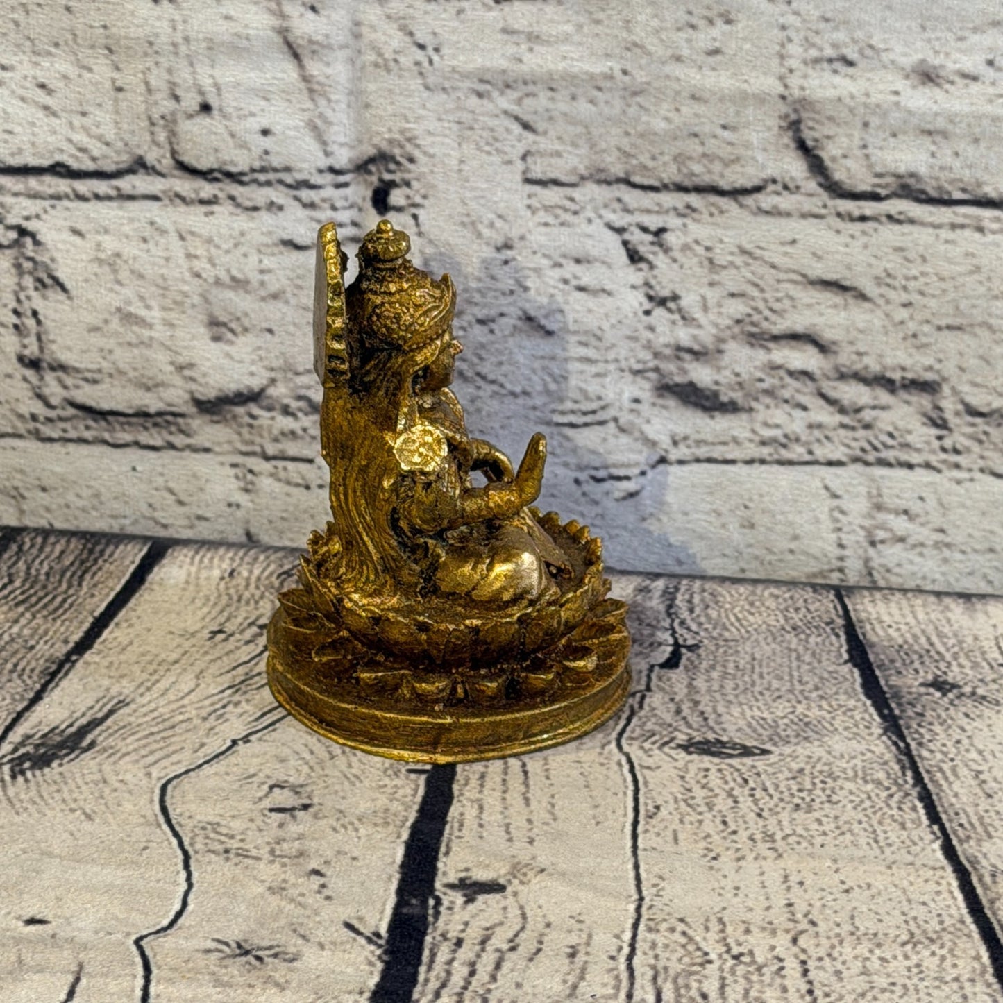 Bronze & Bronze 12cm x 8cm Small Lakshmi Sitting Lotus Statue Resin Hindu God3