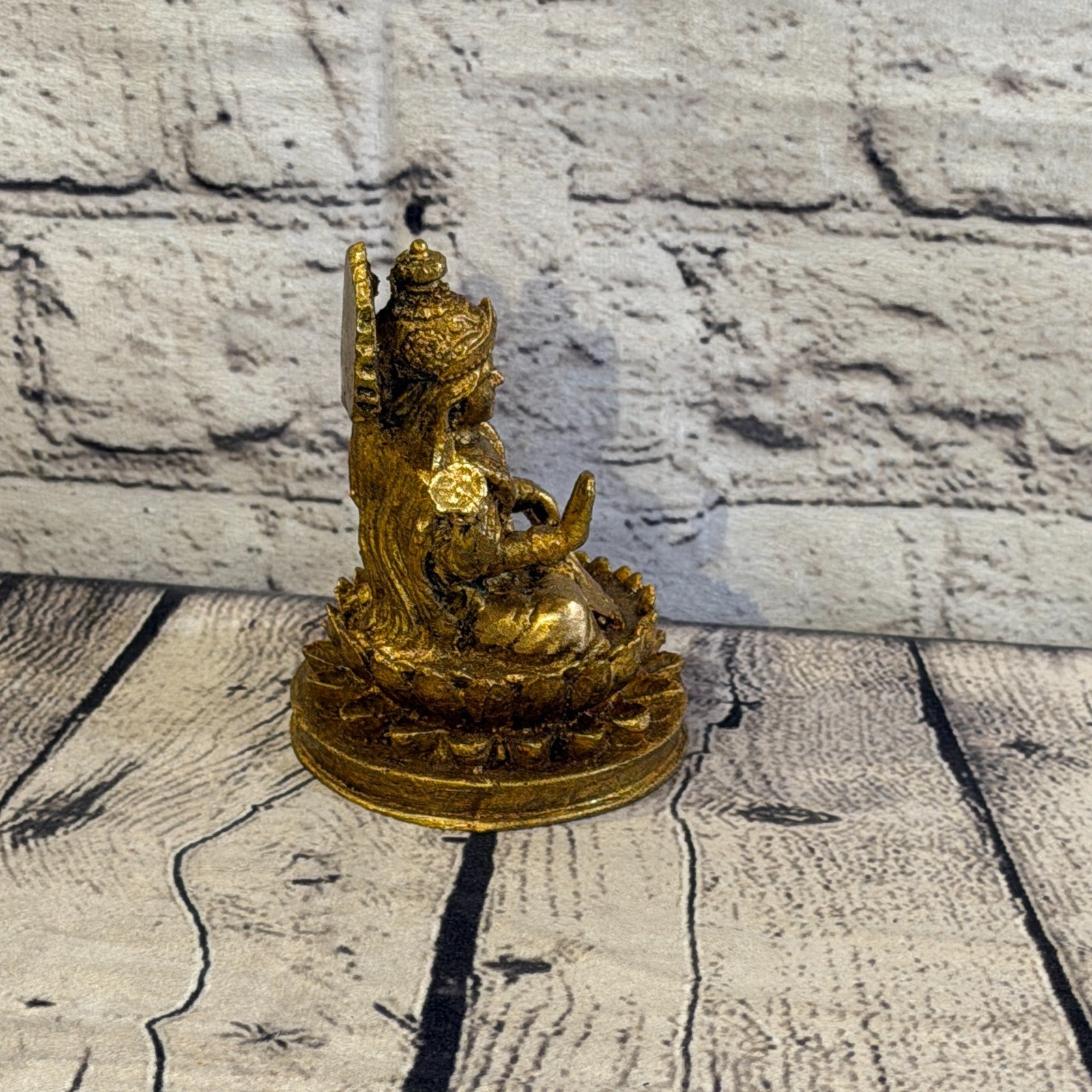 Bronze & Bronze 12cm x 8cm Small Lakshmi Sitting Lotus Statue Resin Hindu God3