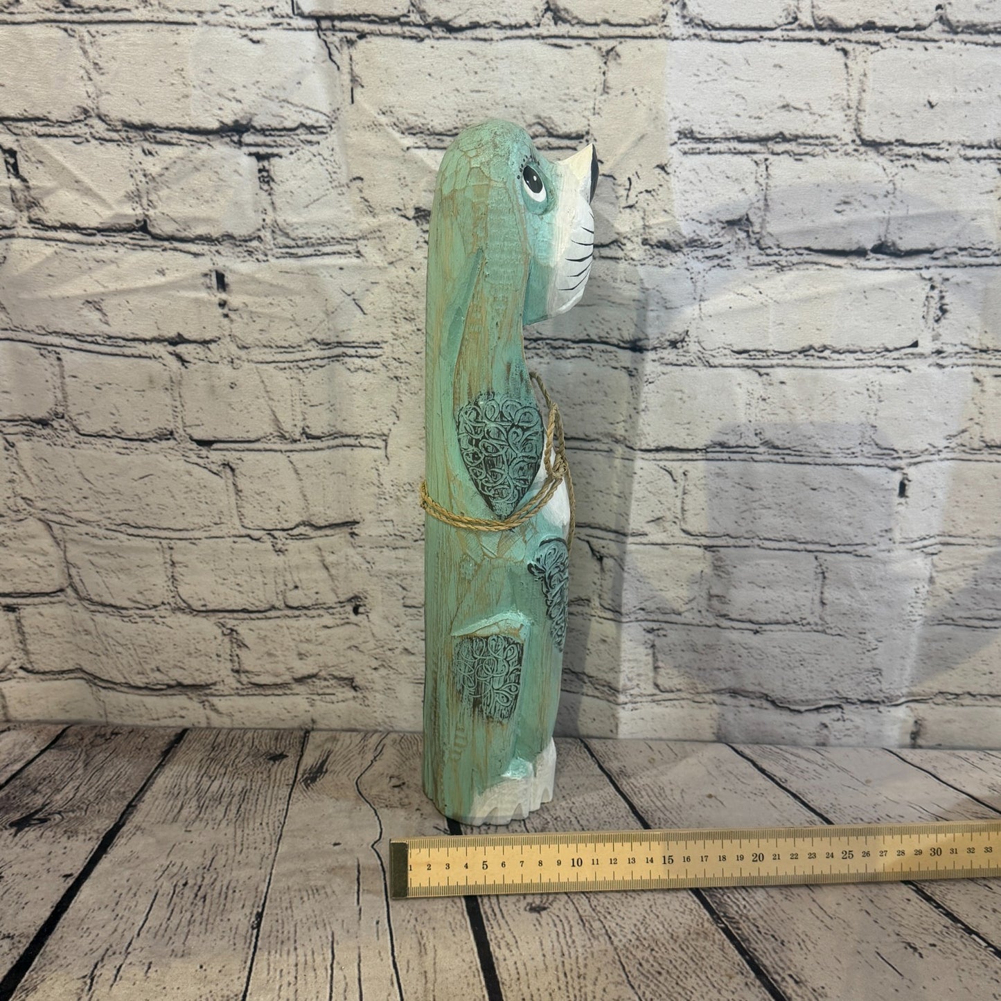 40cm Green Teal Wooden Shabby Dog Statue Ornament Fair Trade Handcarved7