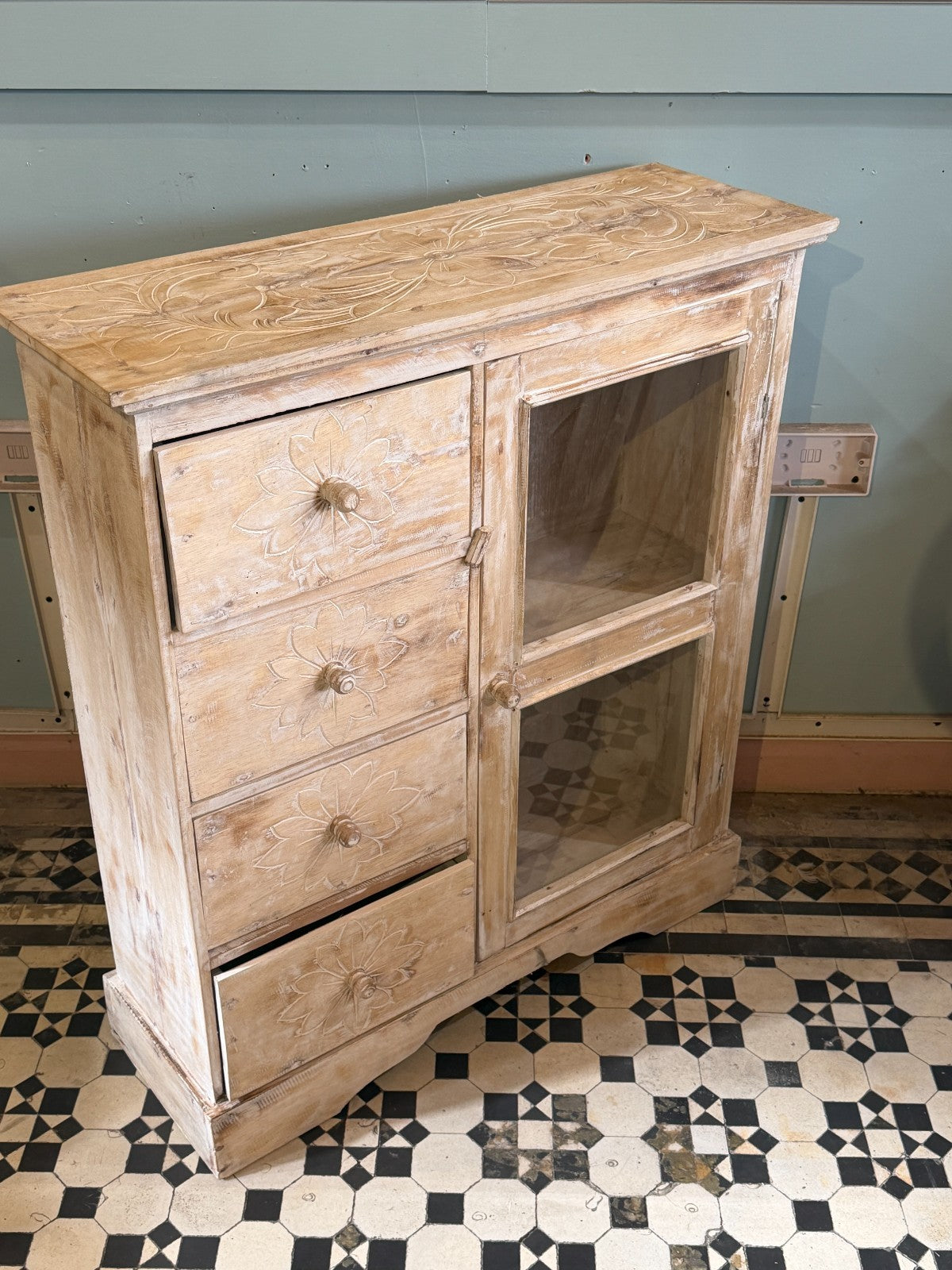 80cm x 90cm White 3 Draw Table Wooden Side Cabinet Living Storage Furniture2
