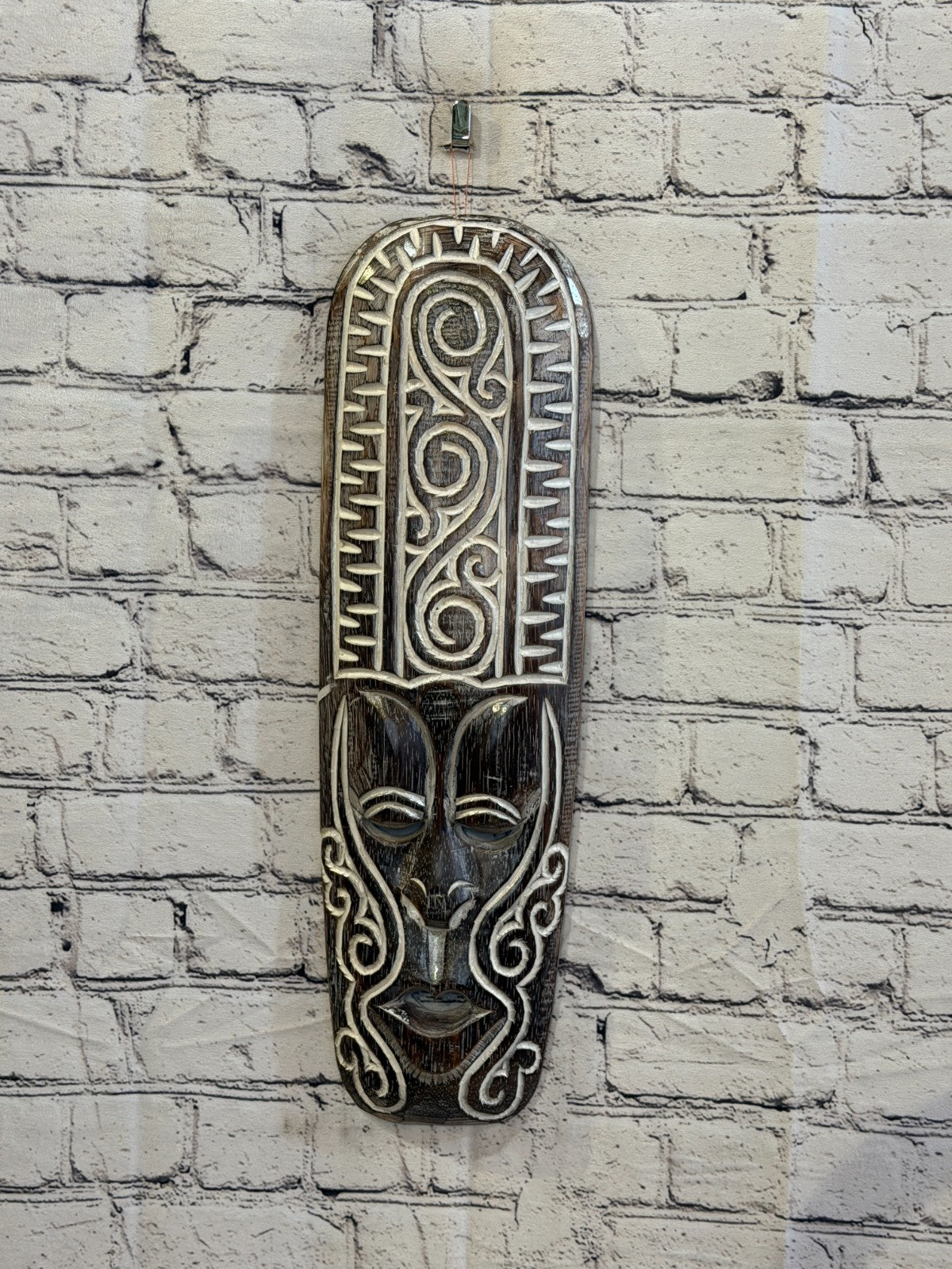 50cm Swirl Brown Thick Painted Mask Carved Wooden Ethnic Tribal Tiki Wall Art2