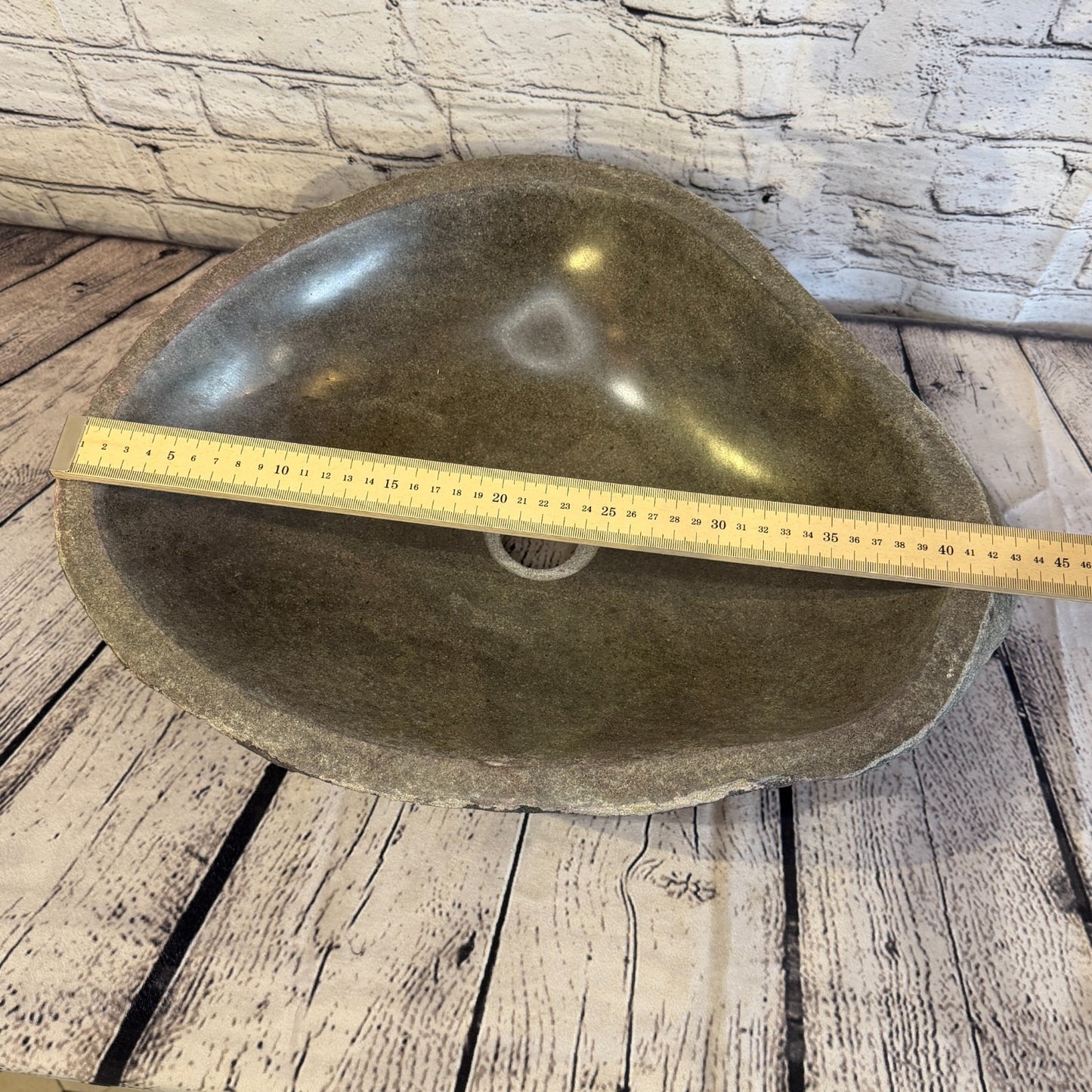 42cm x 36cm Wash Basin Bathroom Counter Top Washing River Stone Bowl Sink No 37