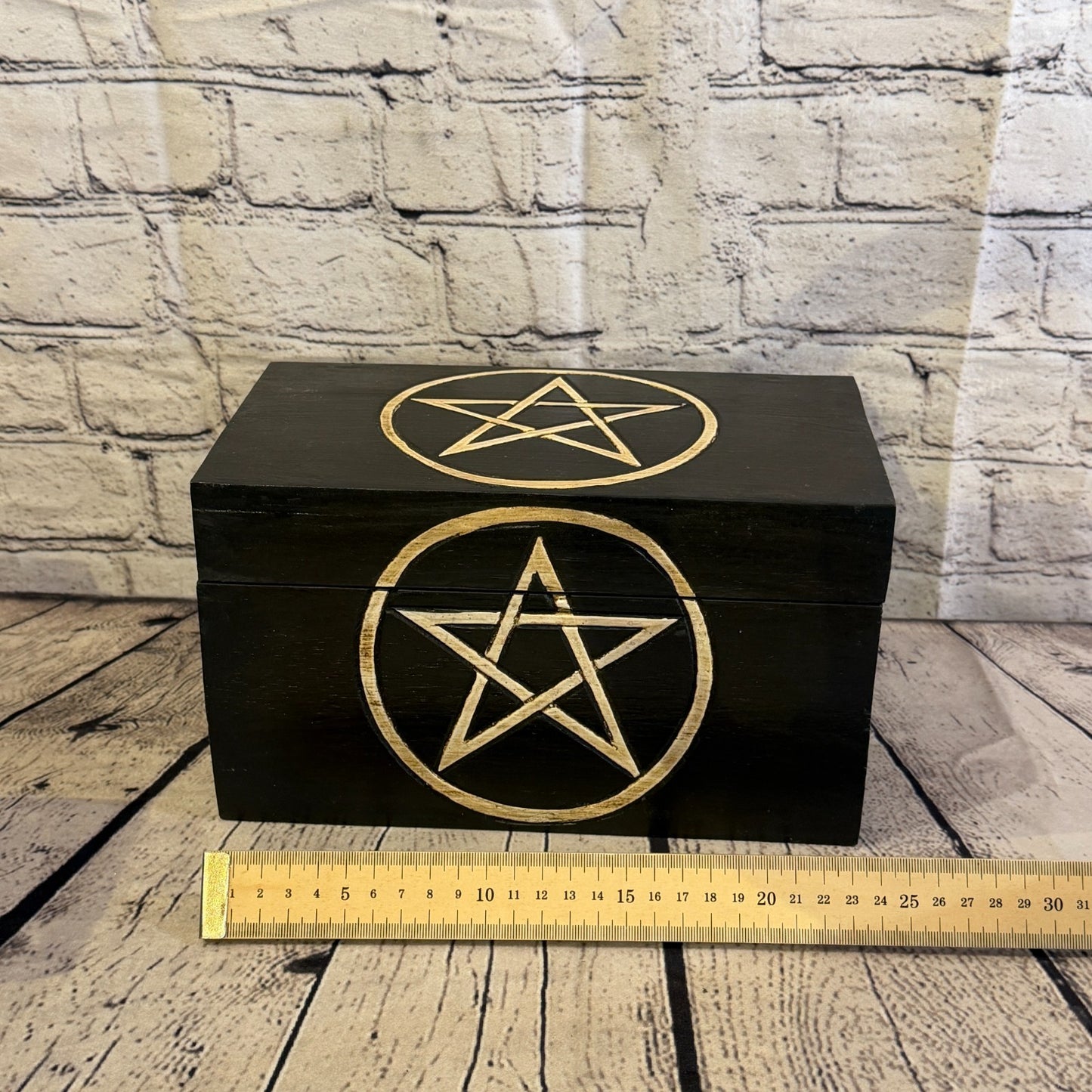 24cm x 14cm x 14cm Wood Gothic Pentagram Skull Coffin Jewellery Trinket Box6