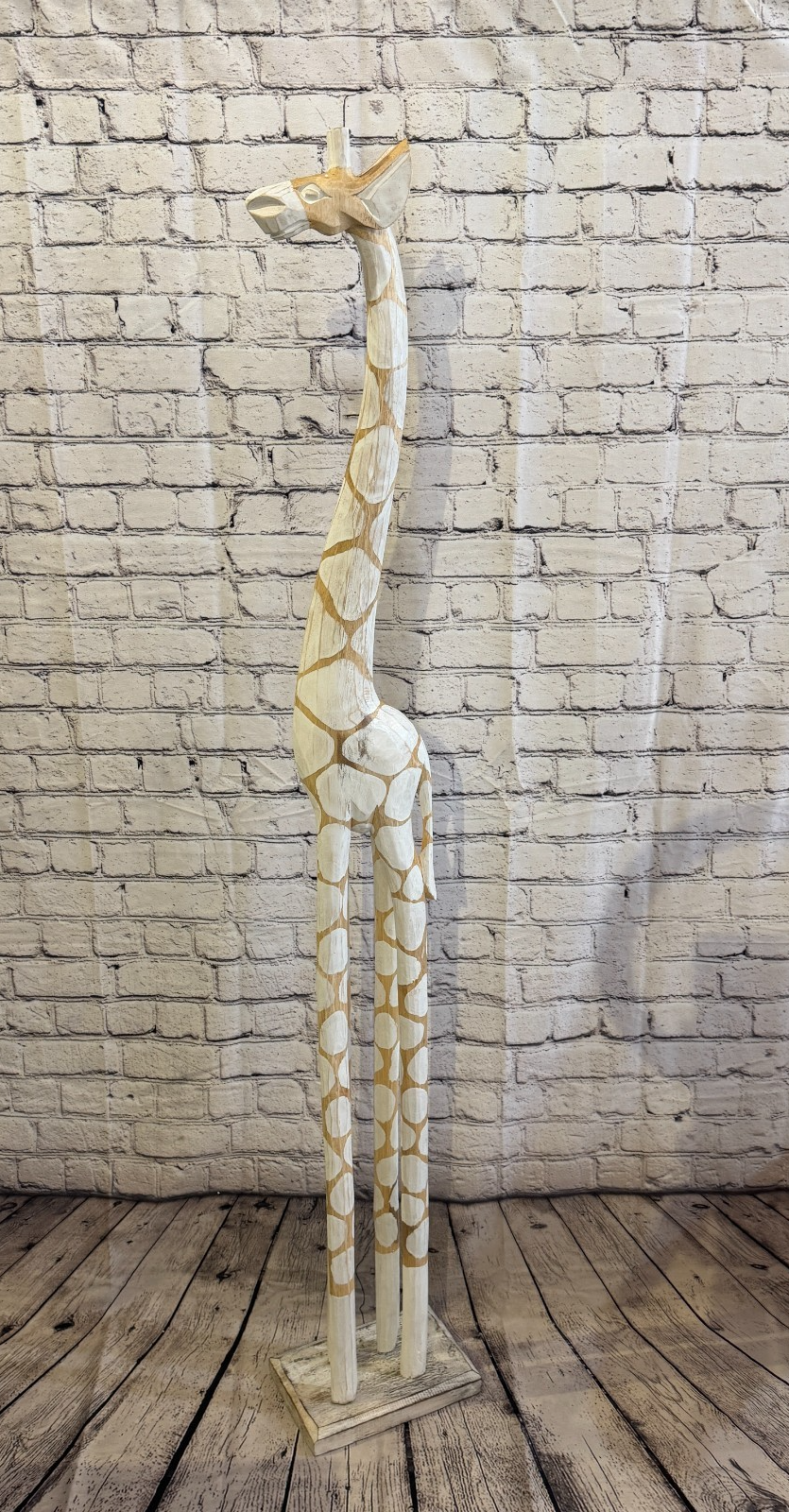 150cm White Dot Wooden Giraffe Standing Single Carve Solid Wood Giraffe Handmade0
