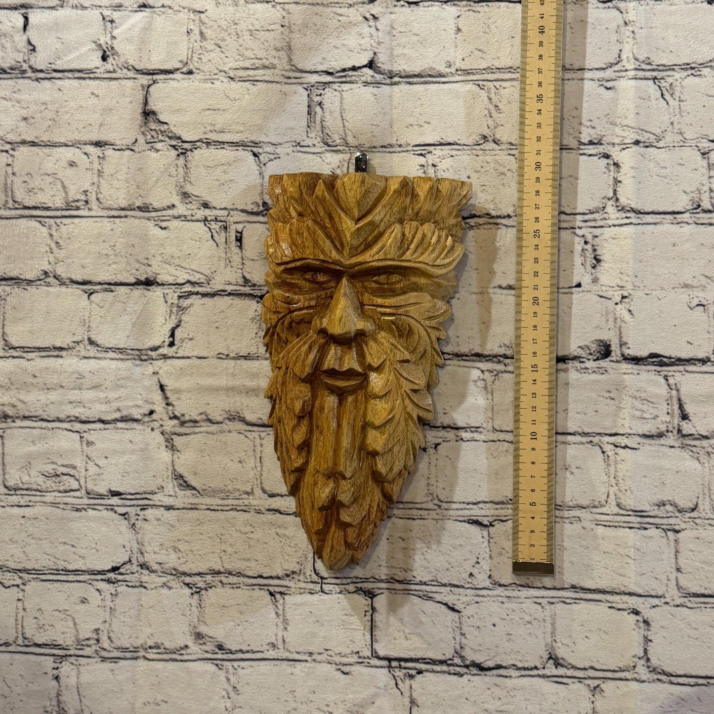 Green Man Of The Woods 30cm x 15cm Flat Carved Wizard Tree Trunk Wood Fairtrade4