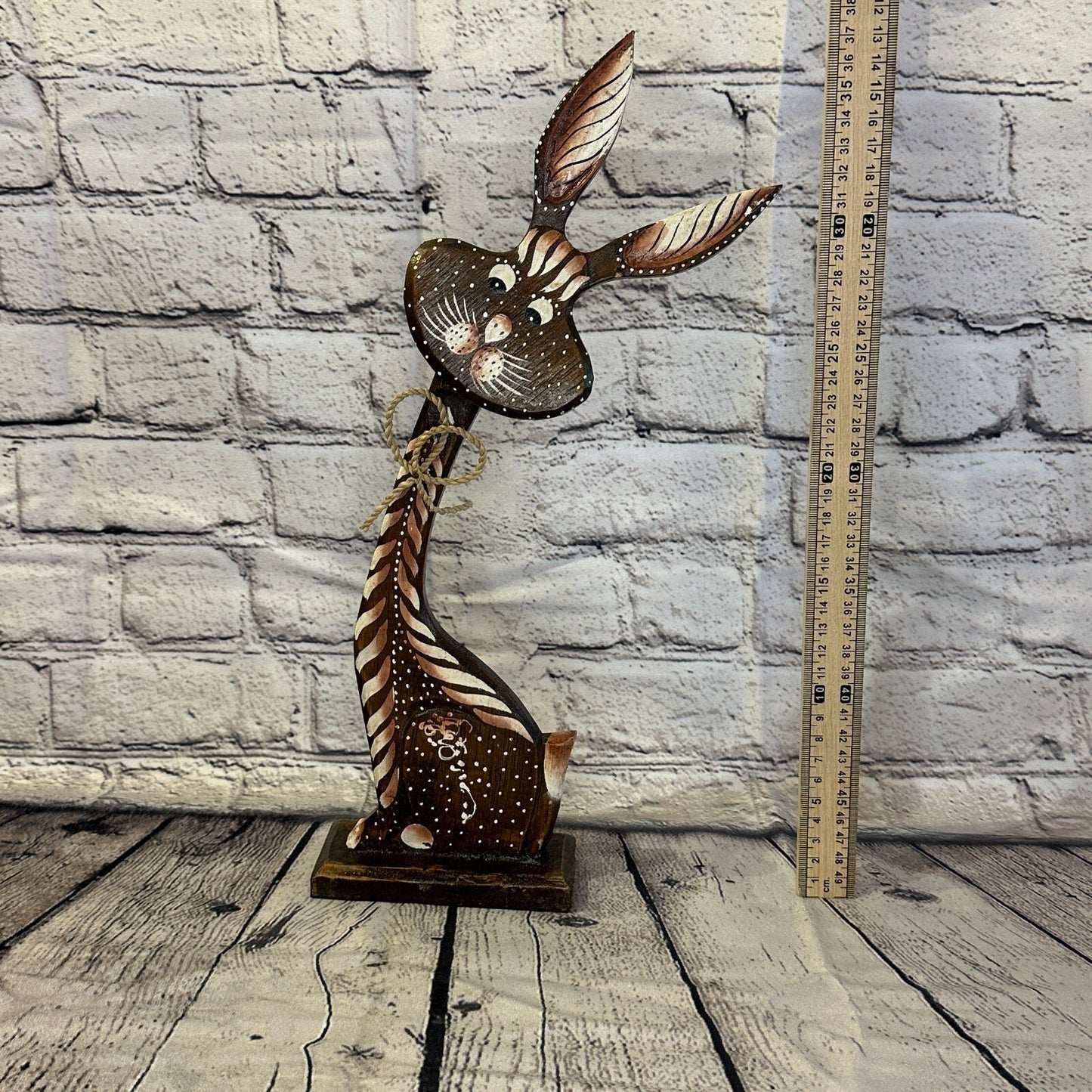 Brown Wooden Rabbit Hare Shabby Pattern 35cm x 10cm Handmade and Fairtrade5