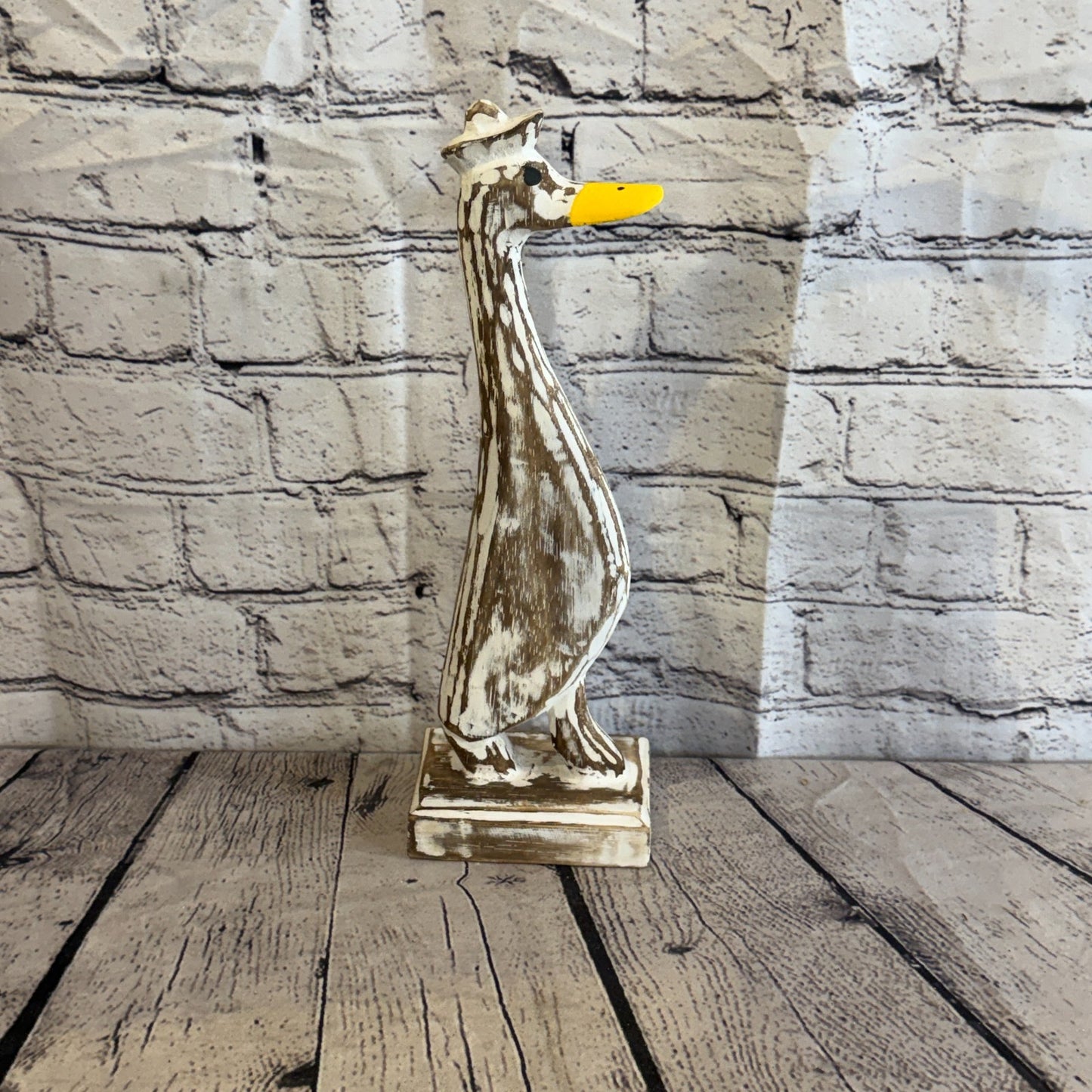 Looking Forward 35cm Tall Wooden Brown Duckling Baby Duck Shabby Wood Fairtrade3