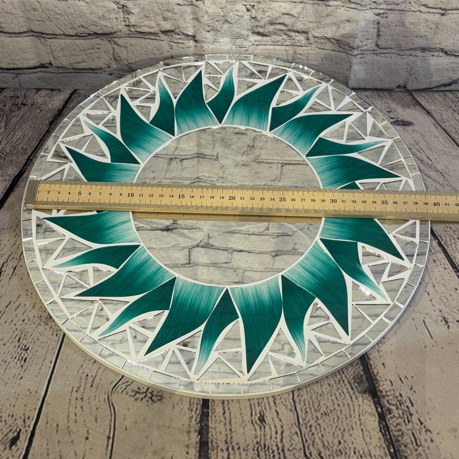 Green Sun Flame Mosaic Tile Wall Mirror 40cm x 40cm 16 Inches Handmade3