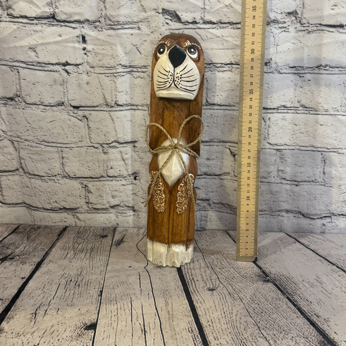 30cm Dark Brown Wooden Shabby Dog Statue Ornament Fair Trade Handcarved5
