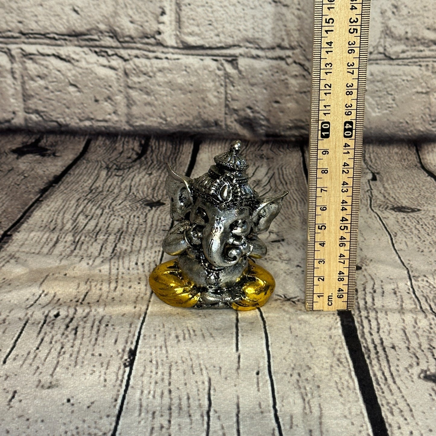 Silver Gold 10cm Set Of 3 Wise Ganesh Ganesa Sitting On Seat Statue Resin Hindu7