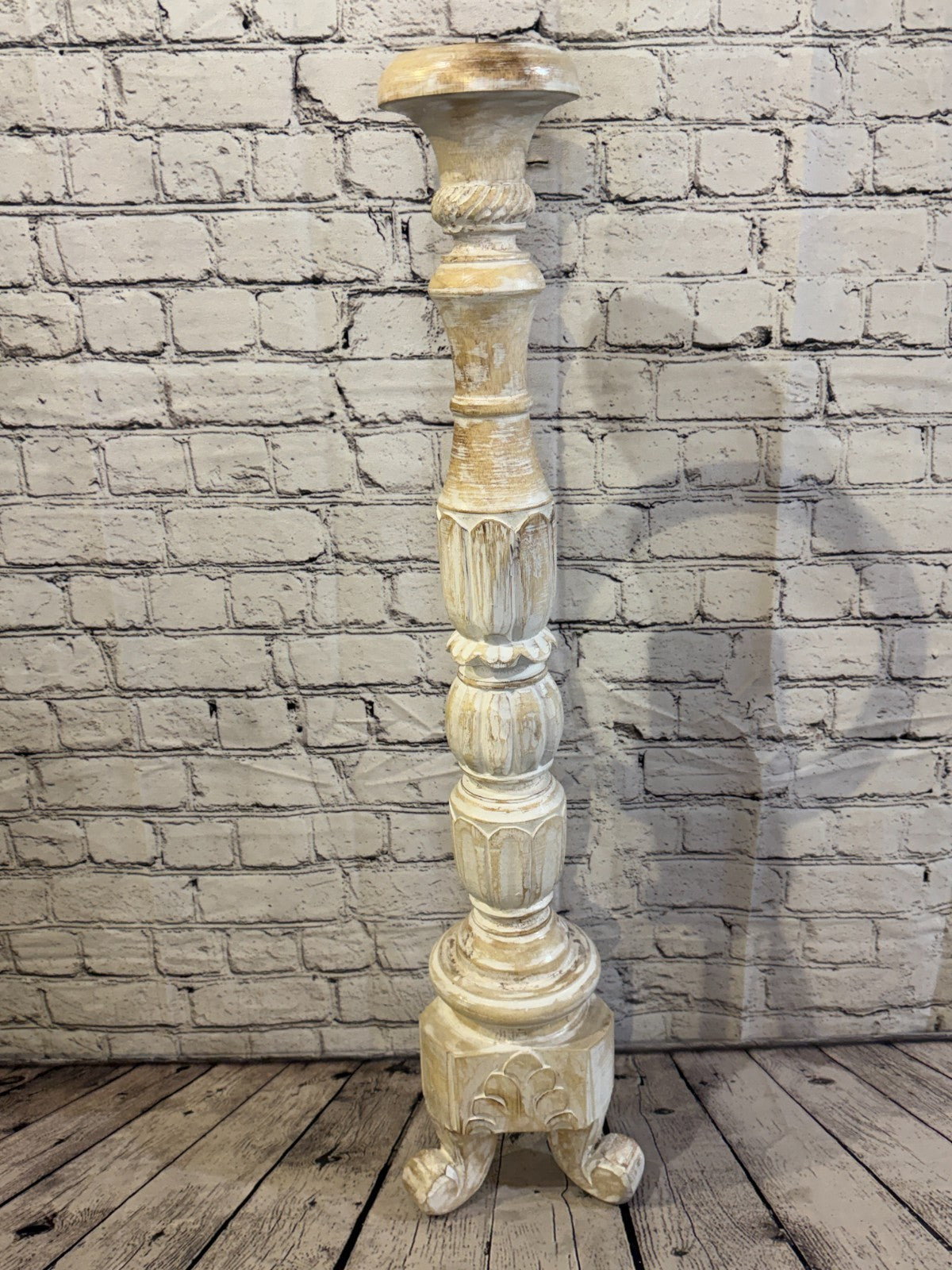 80cm x 18cm White Regal Wooden Vintage Style Candle Stand Shabby Pillar Holders1