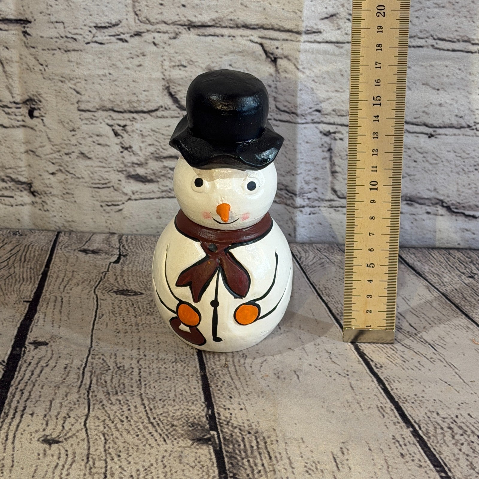 15cm x 10cm Black Top Hat Snowman Handcrafted Wood Xmas Christmas Ornament5