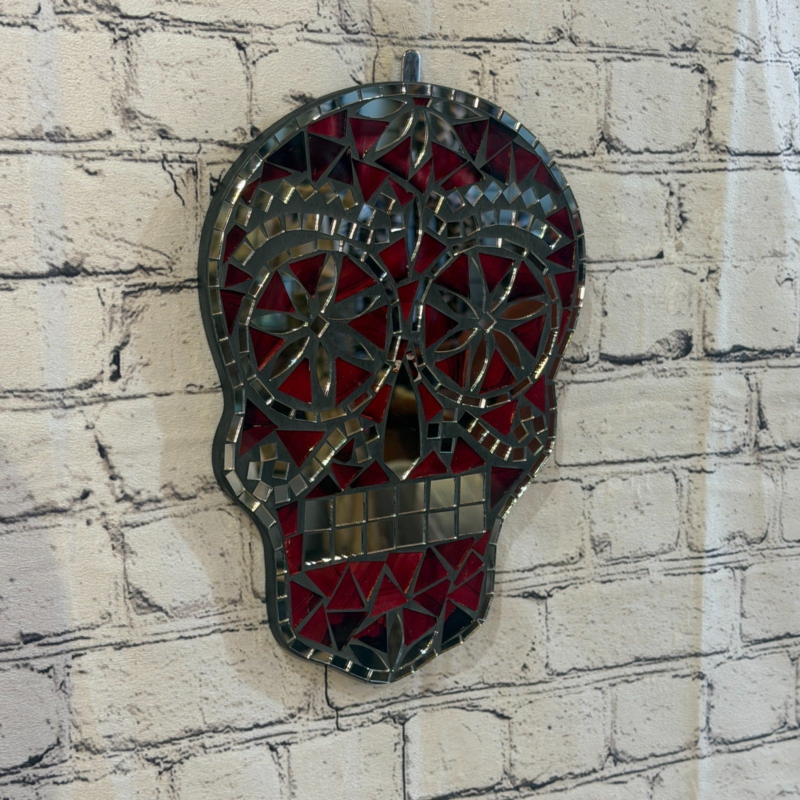 Red Skull Mosaic Tile Wall Mirror 30cm x 20cm 12 Inches Handmade New1